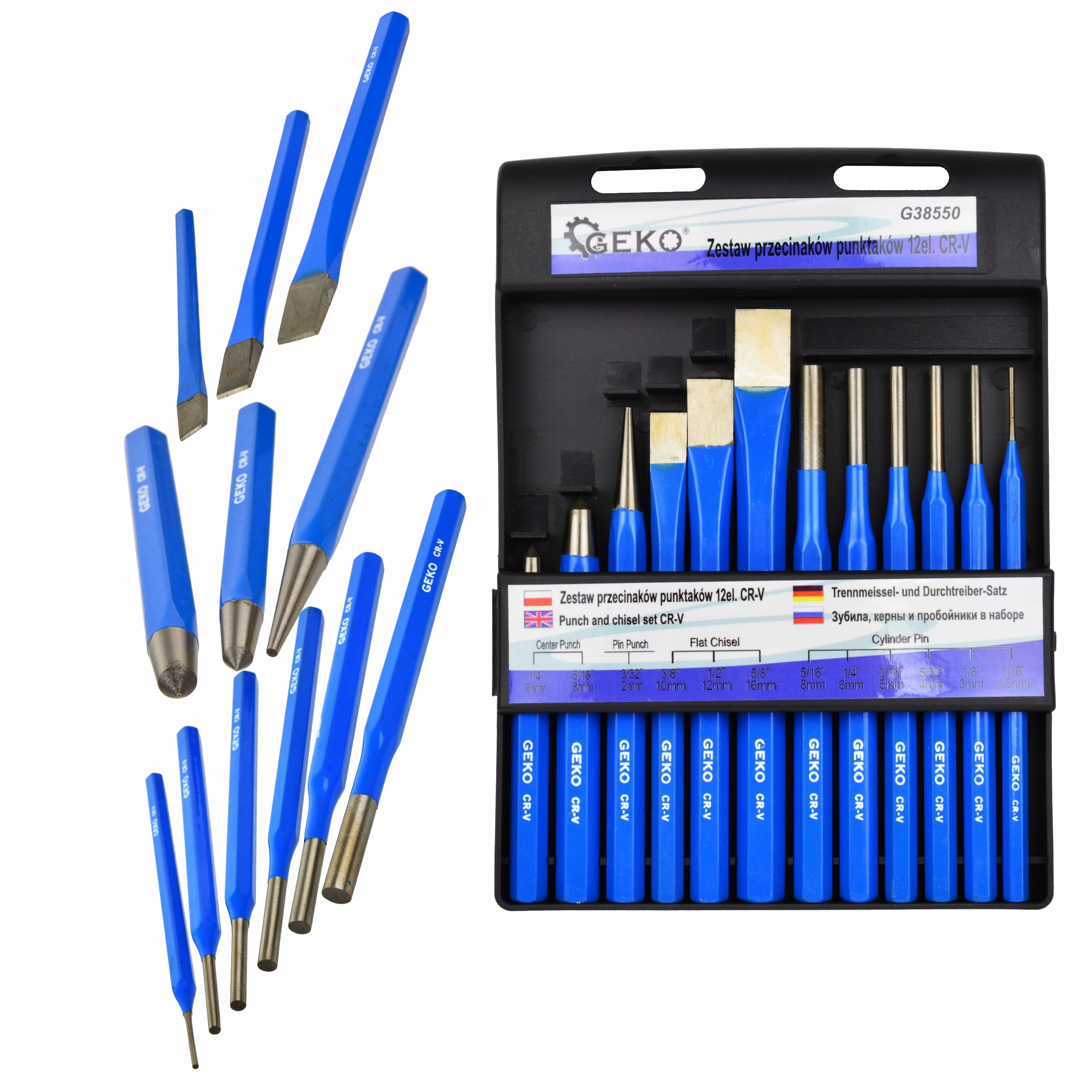 GEKO ZESTAW PRZECINAKÓW PUNKTAKÓW WYBIJAKÓW 12EL. CR-V G38550