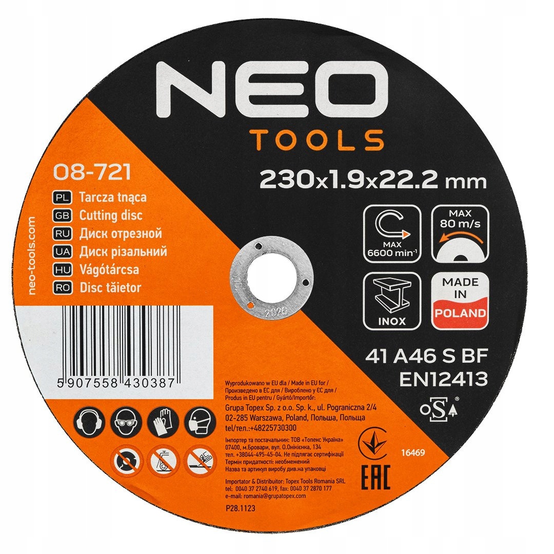 NEO ZESTAW 25EL TARCZE TNĄCE METALU 41 A46 S BF 230x22,2 INOX POLSKI 08-721