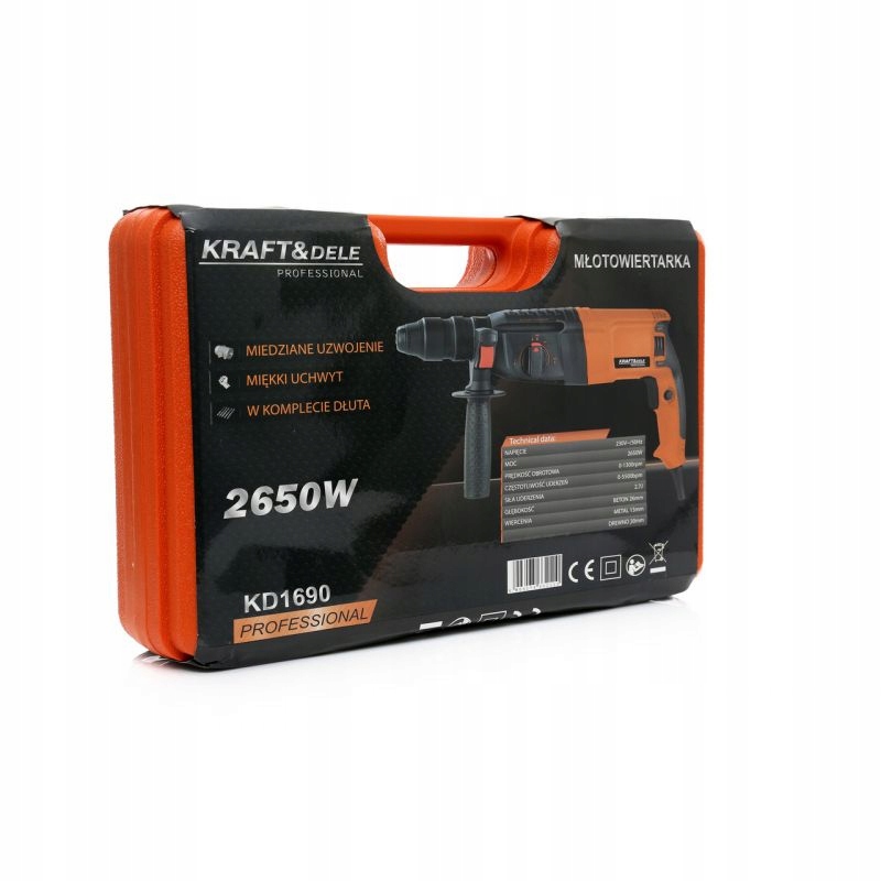 MŁOTOWIERTARKA UDAROWA MŁOT 2650W SDS PLUS 2,7J +DODATKOWA GŁÓWKA DŁUTA