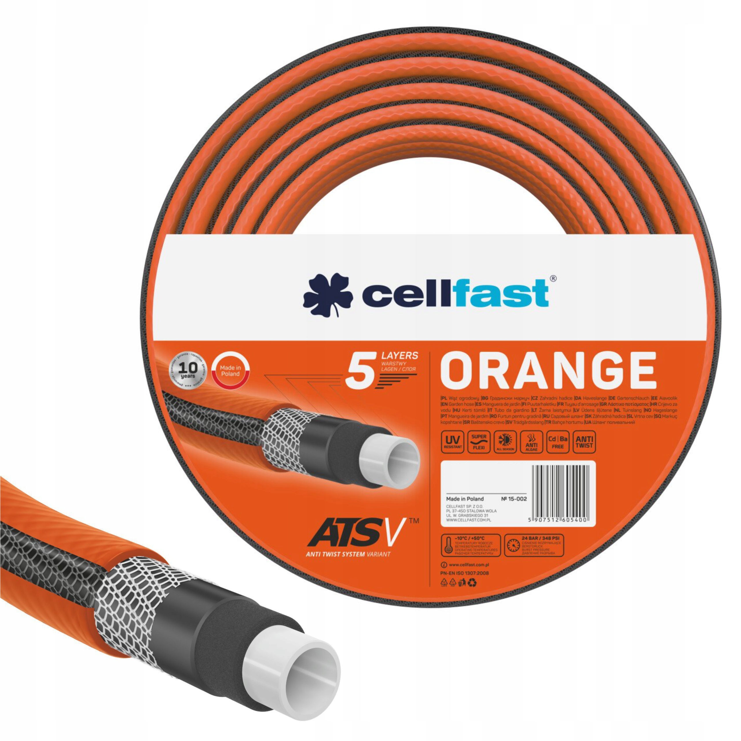 CELLFAST WĄŻ OGRODOWY ORANGE ATSV 5-WARST 3/4" 25m