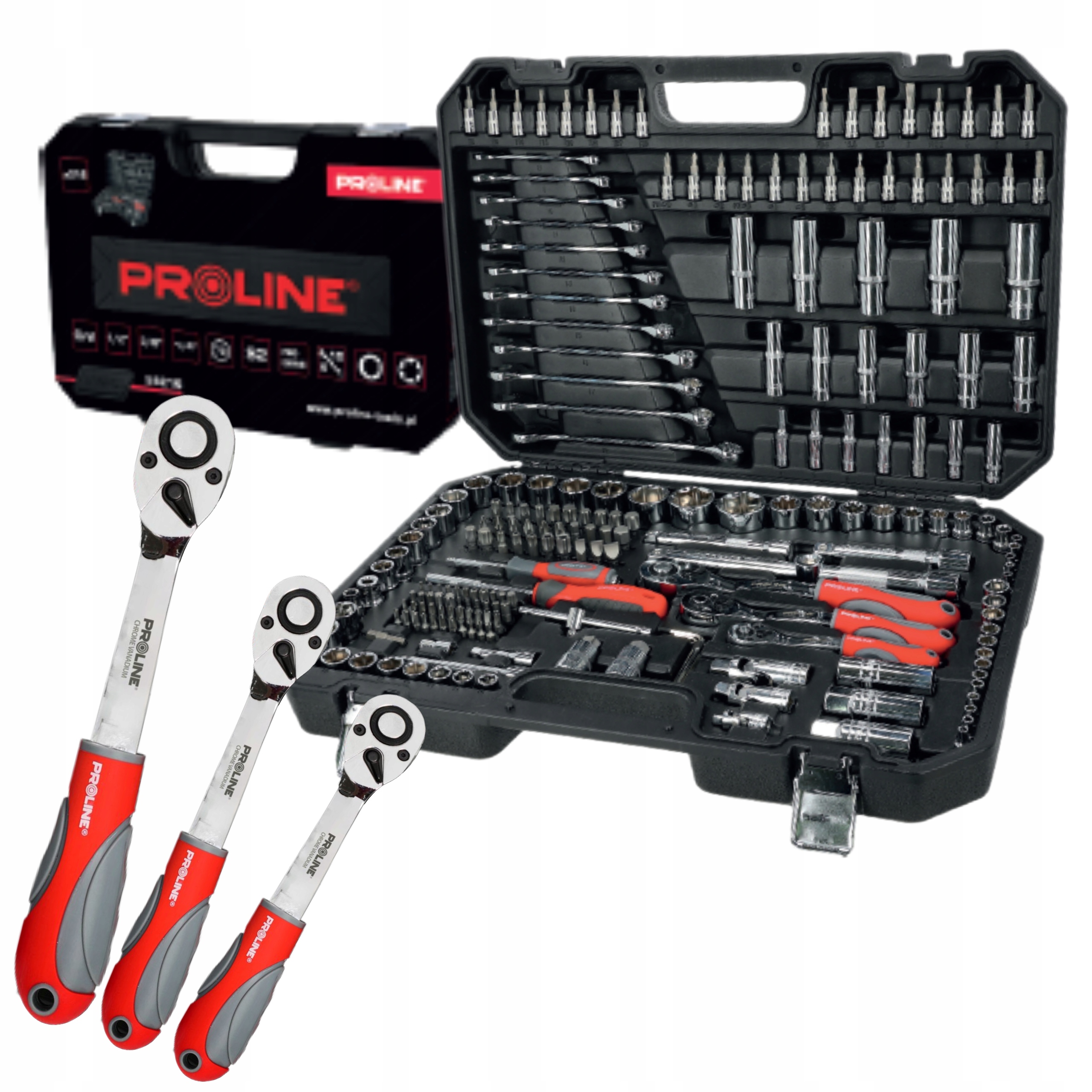 PROLINE ZESTAW KLUCZE NASADOWE 1/2" 1/4" 3/8" TORX BITY NASADKI CrV 216el