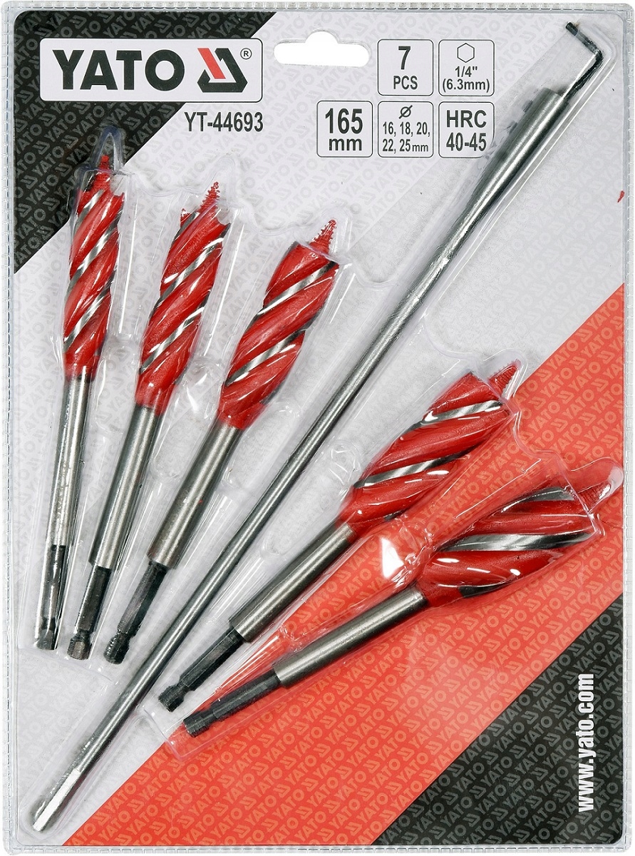 YATO WIERTŁO DO DREWNA 4-OSTRZOWE ZE STALI HRC40-45 16-25MM 7SZTUK YT-44693