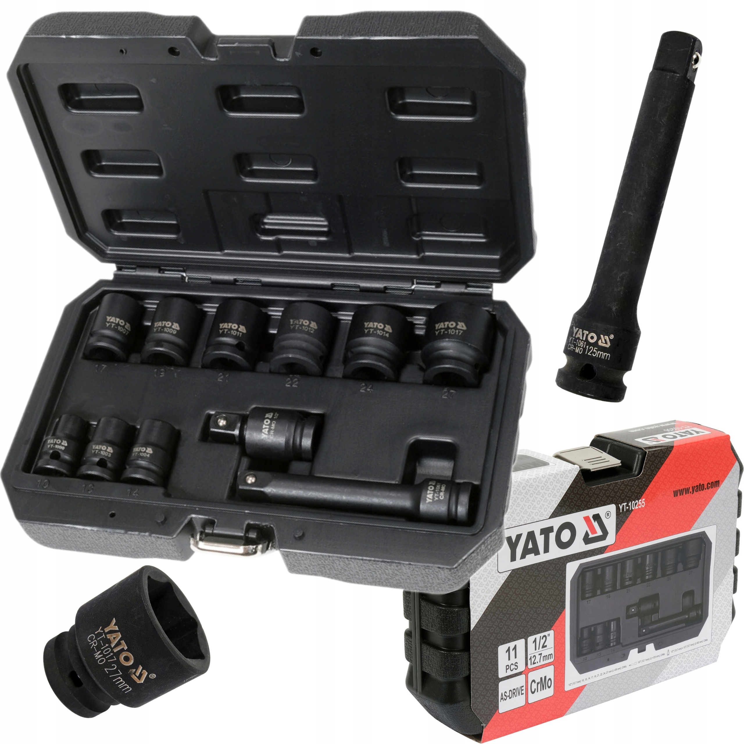 YATO ZESTAW NASADEK UDAROWYCH 11SZT 1/2'' 10-27mm NASADKI UDAROWE YT-10255