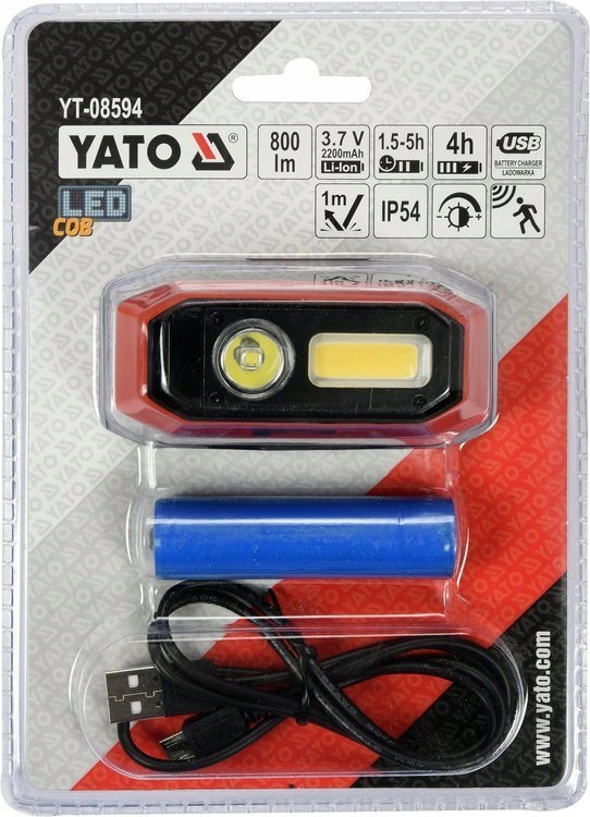 YATO LATARKA CZOŁOWA LED AKUMULATOROWA MOCNA 800LM CZUJNIK RUCHU YT-08594