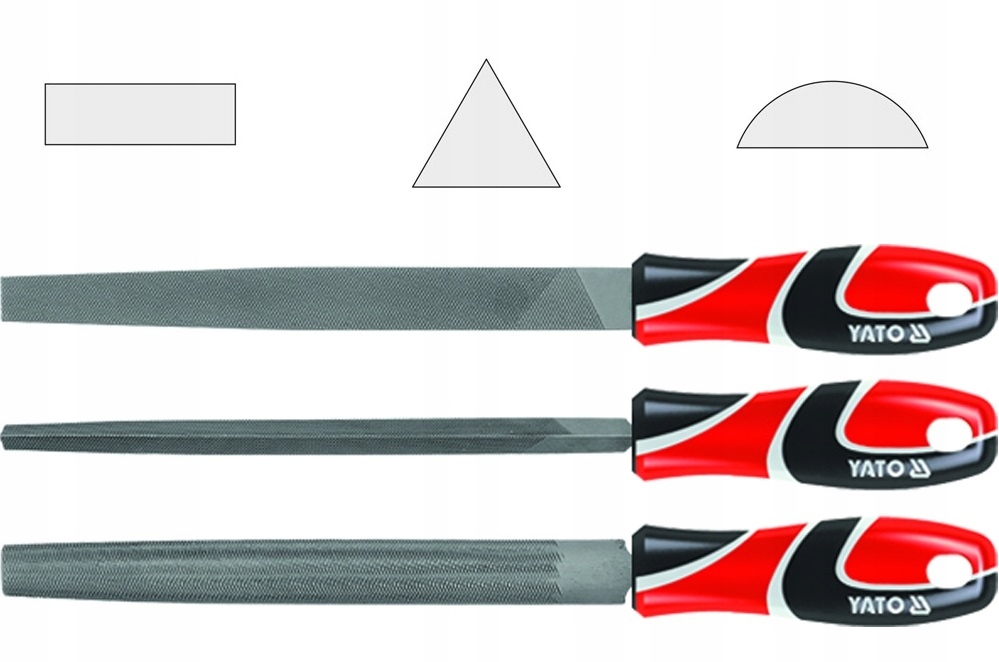 YATO ZESTAW PILNIKÓW DO METALU PŁASKI TRÓJKĄTNY PÓŁOKRĄGŁY 250MM 3EL YT6237