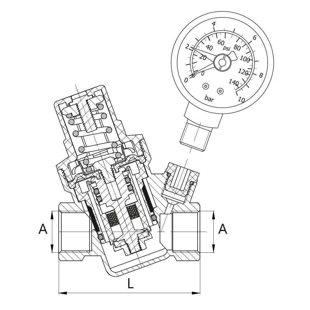 REDUKTOR CIŚNIENIA WODY 1/2 CALA Z MANOMETREM DN15 REGULATOR DIAMOND