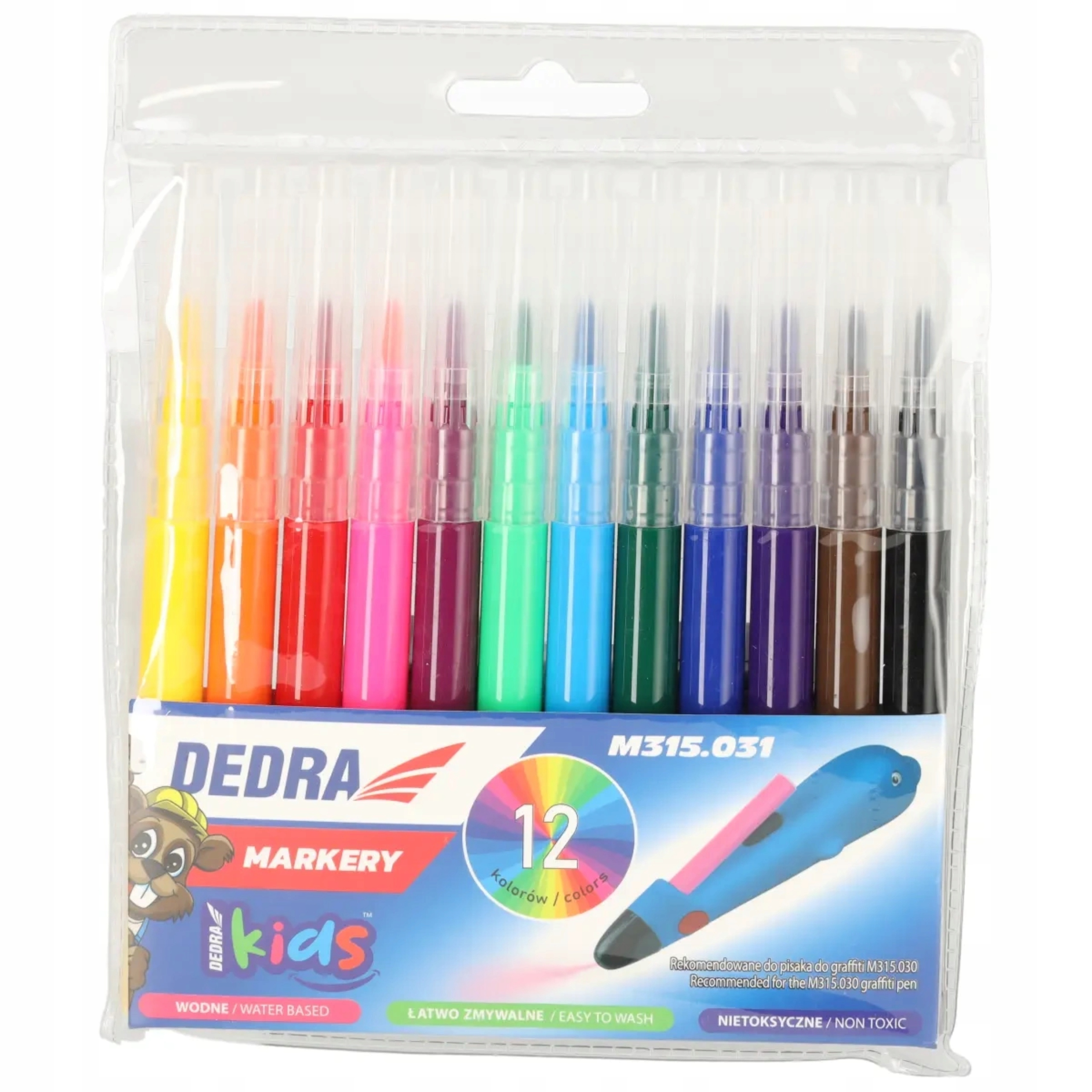 DEDRA KIDS WYMIENNE MARKERY WODNE DO AREOGRAFU, ZESTAW 12SZT M315.031