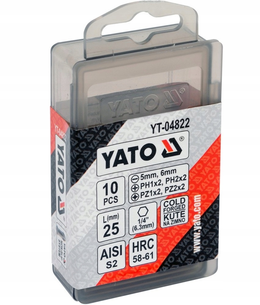 YATO ZESTAW PRECYZYJNYCH MOCNYCH GROTÓW DO WKRĘTARKI 25MM 10 SZTUK YT-04822