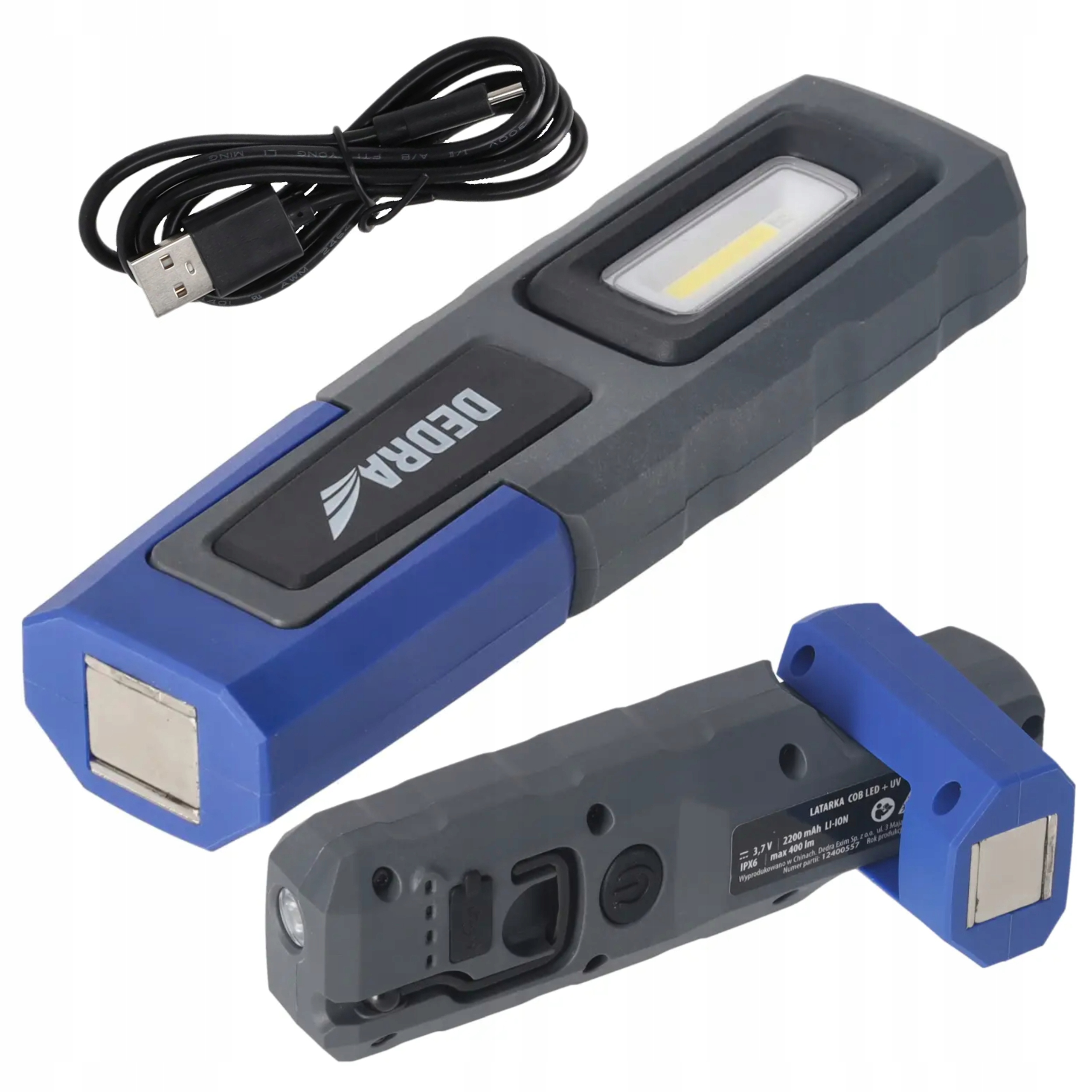 DEDRA LATARKA COB LED + SMD LED + UV 400LM HACZYK MAGNES +USB-C L0915