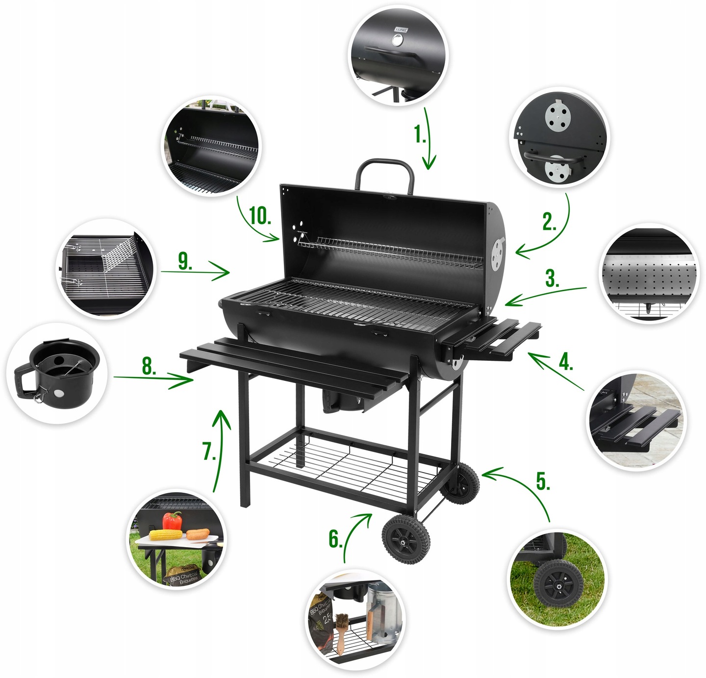 LUND GRILL WĘGLOWY BECZKA POKRYWA POPIELNIK OGRODOWY DUŻY 71X35CM DUŻY 9990
