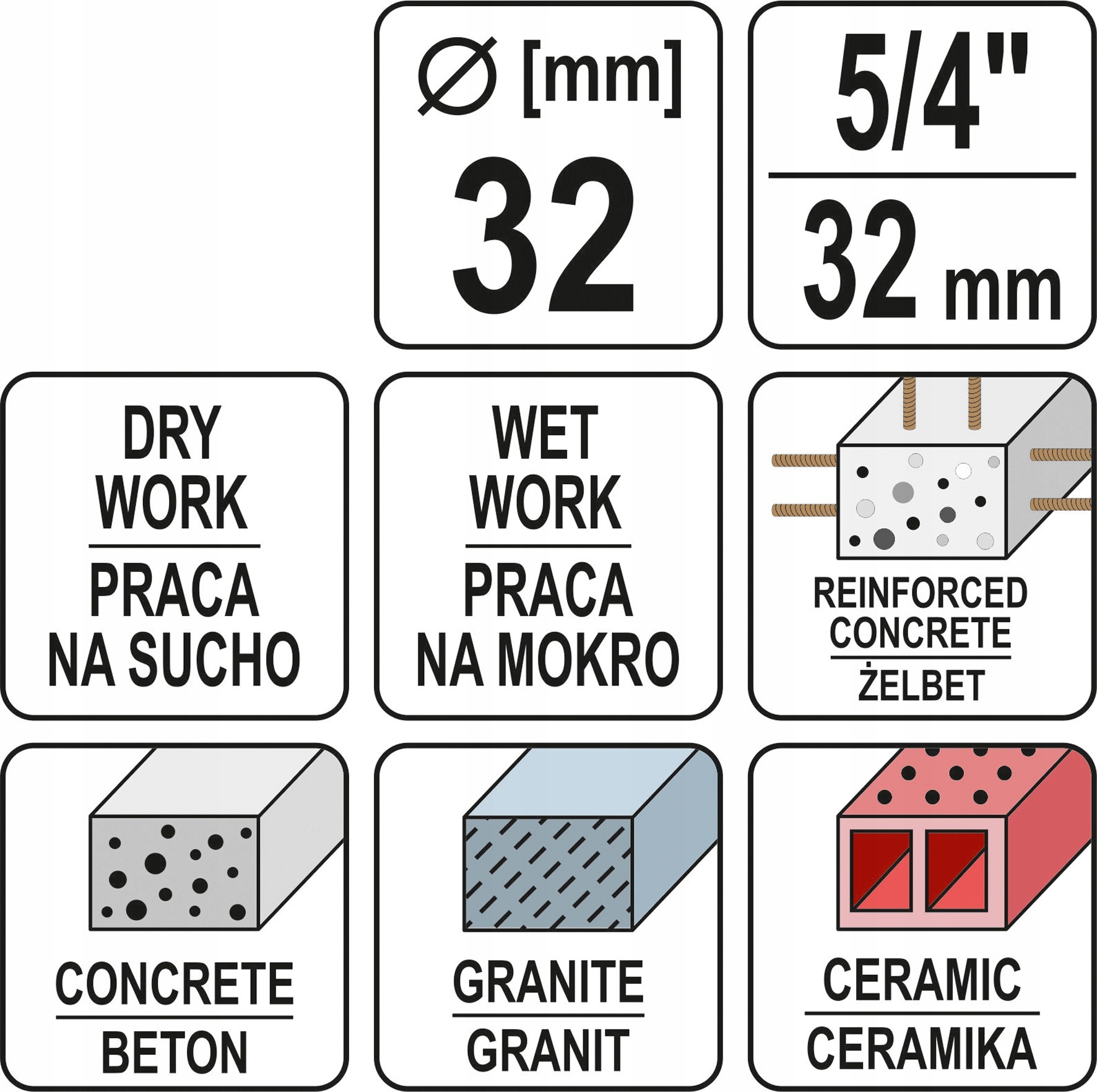 YATO WIERTŁO KORONOWE OTWORNICA DO WIERTNICY 32MM NA SUCHO I MOKRO YT-60371