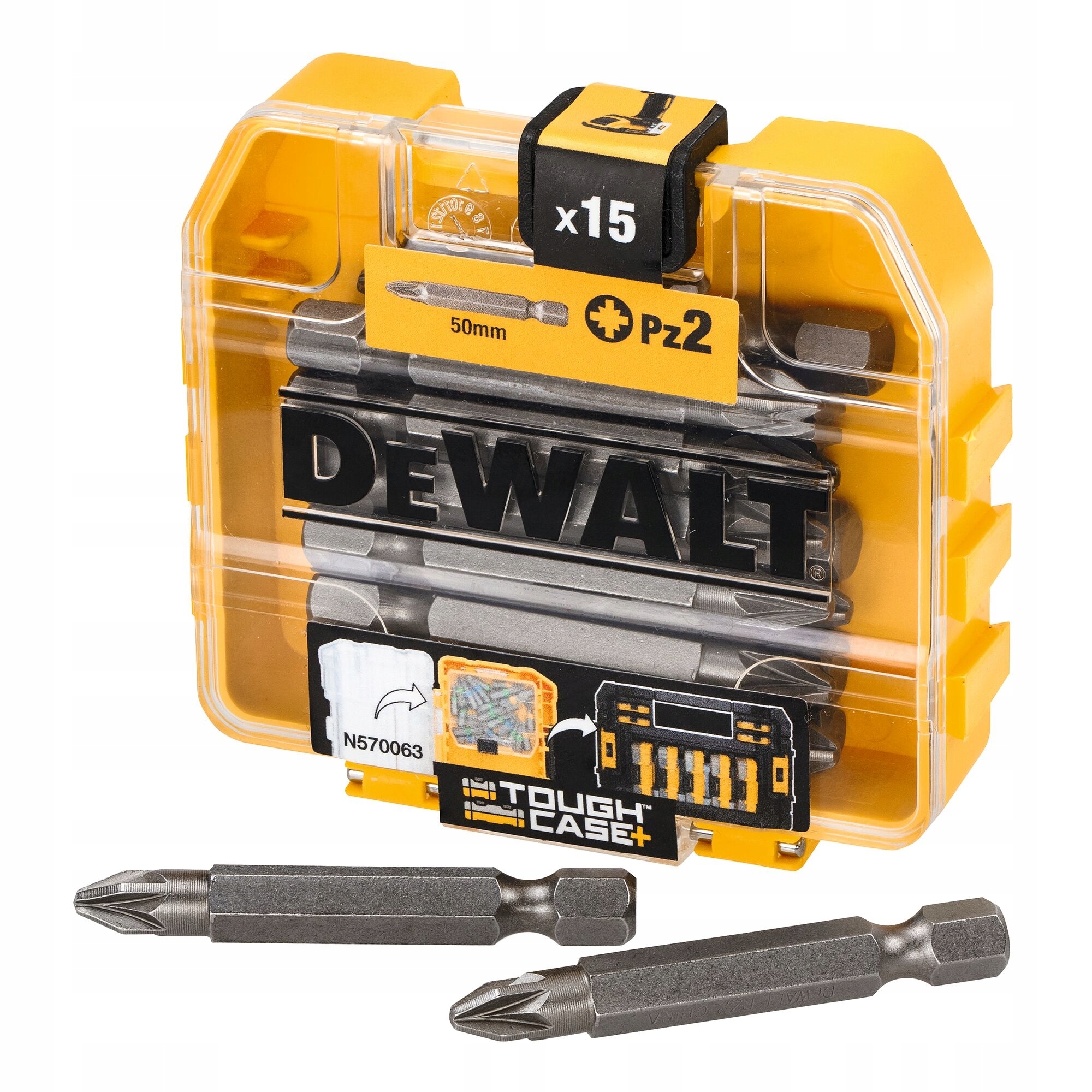 DeWALT ZESTAW KOŃCÓWEK WKRĘTAKOWYCH BITÓW Pz2 50mm 15 SZTUK WALIZKA DT7912