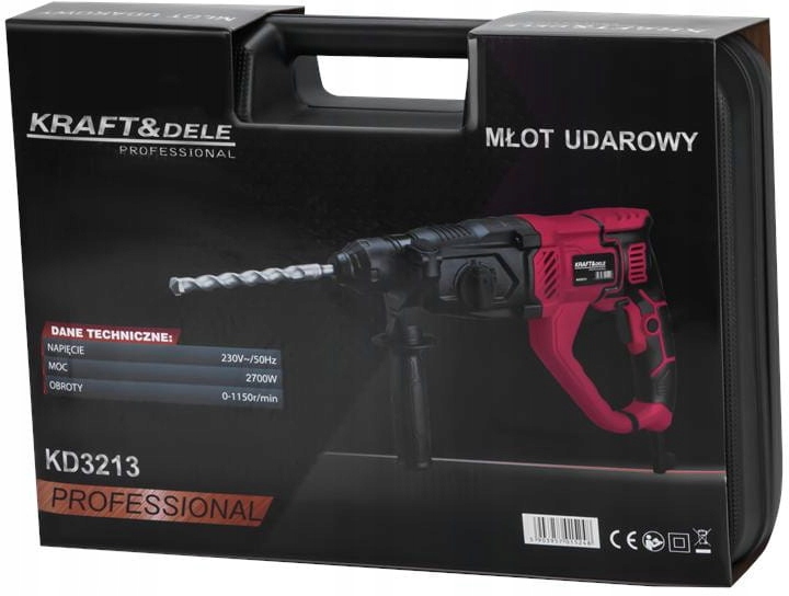 MŁOT UDAROWY 2600W 4J SDS-PLUS +3 WIERTŁA WALIZKA KRAFT&DELE KD3212