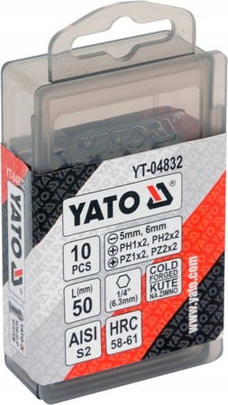 YATO ZESTAW GROTÓW BITÓW DO WKRĘTARKI 50 MM, MIX, 10 SZTUK YT-04832