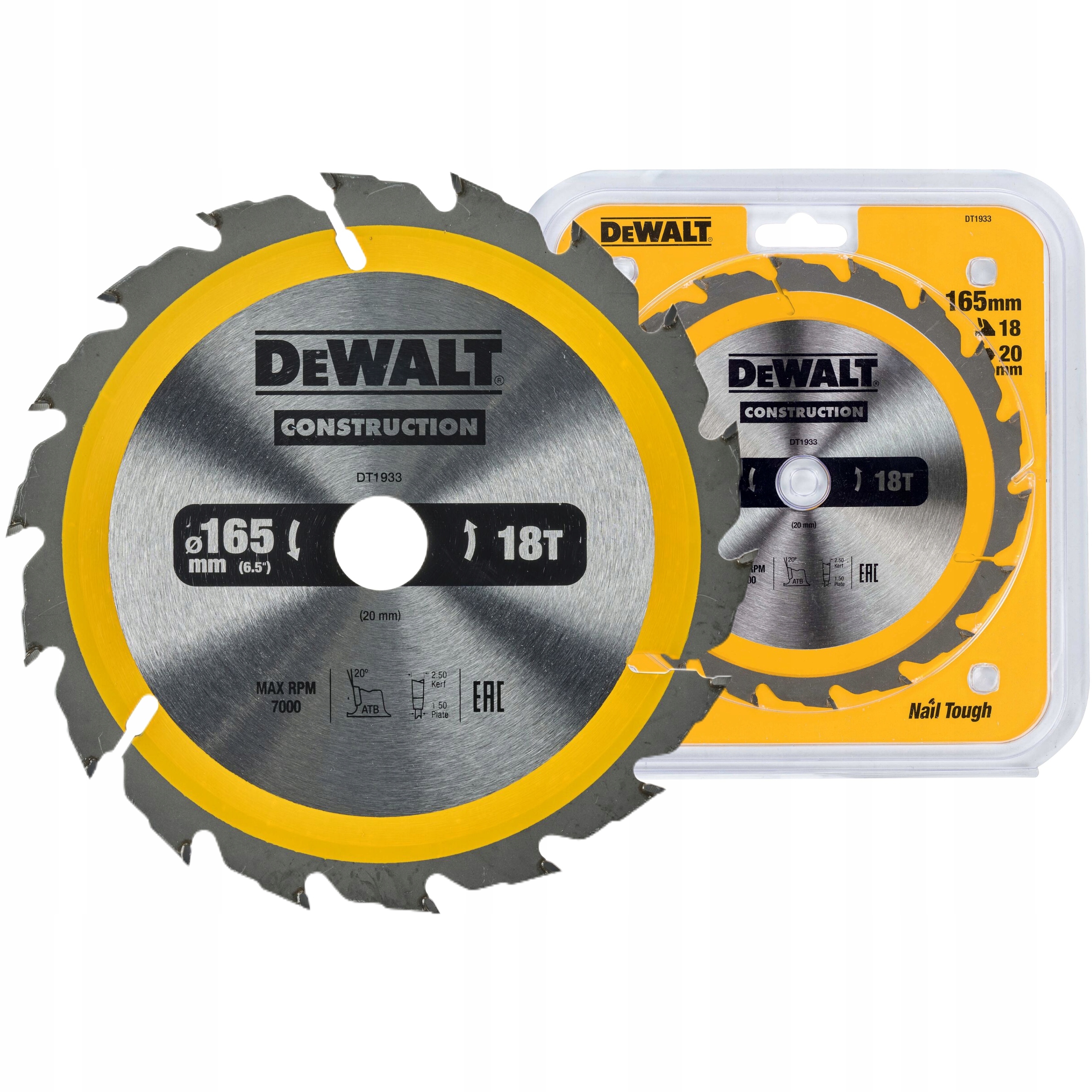DEWALT TARCZA PIŁA DO DREWNA 165MM 20MM 18Z DT1933
