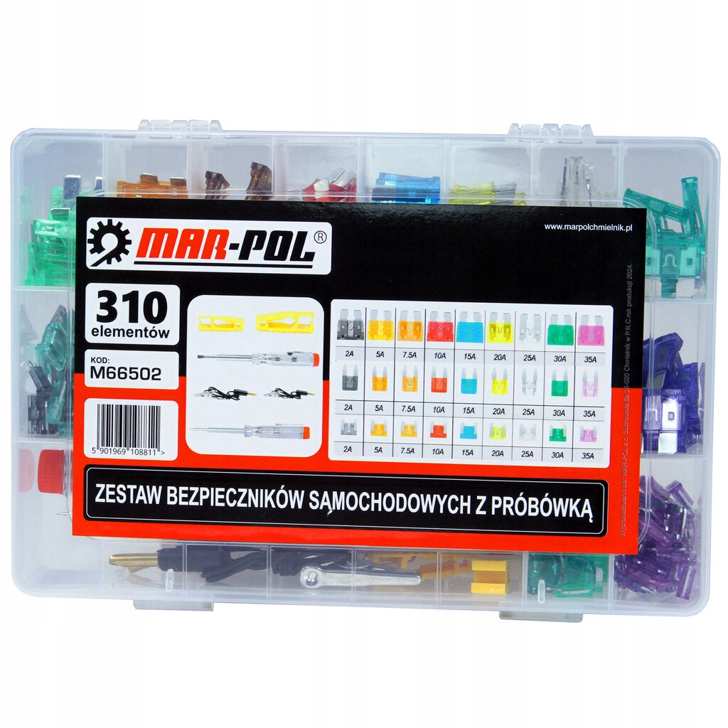 ZESTAW BEZPIECZNIKÓW SAMOCHODOWYCH Z PRÓBÓWKĄ 310el. MAR-POL M66502