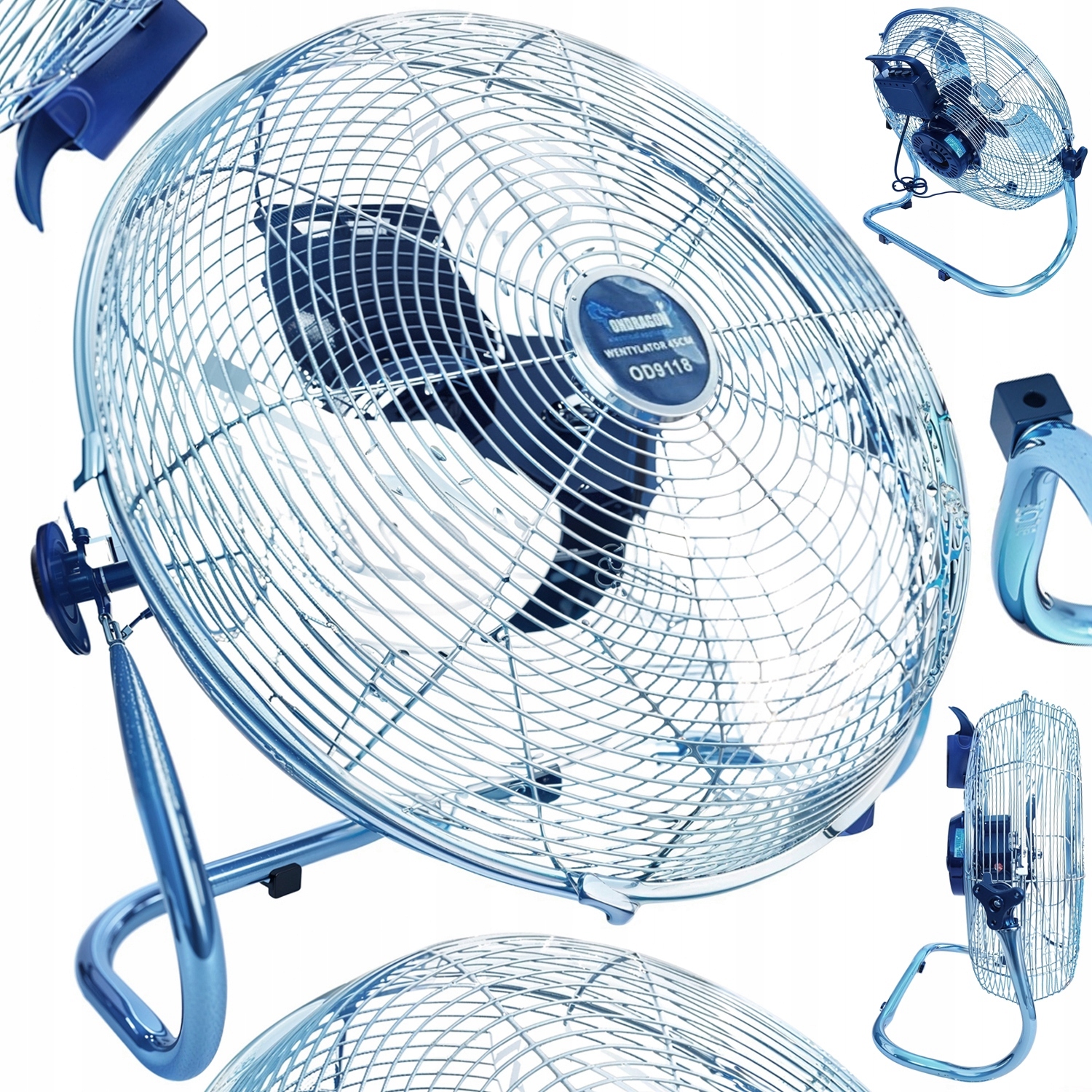 CYLKULATOR POWIETRZA WENTYLATOR PODŁOGOWY INOX200W MOCNY POKOJOWY 45cm 9118