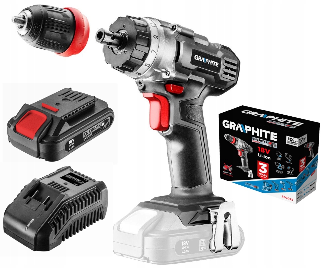 WIERTARKO WKRĘTARKA 18V + 2Ah GRAPHITE Energy+