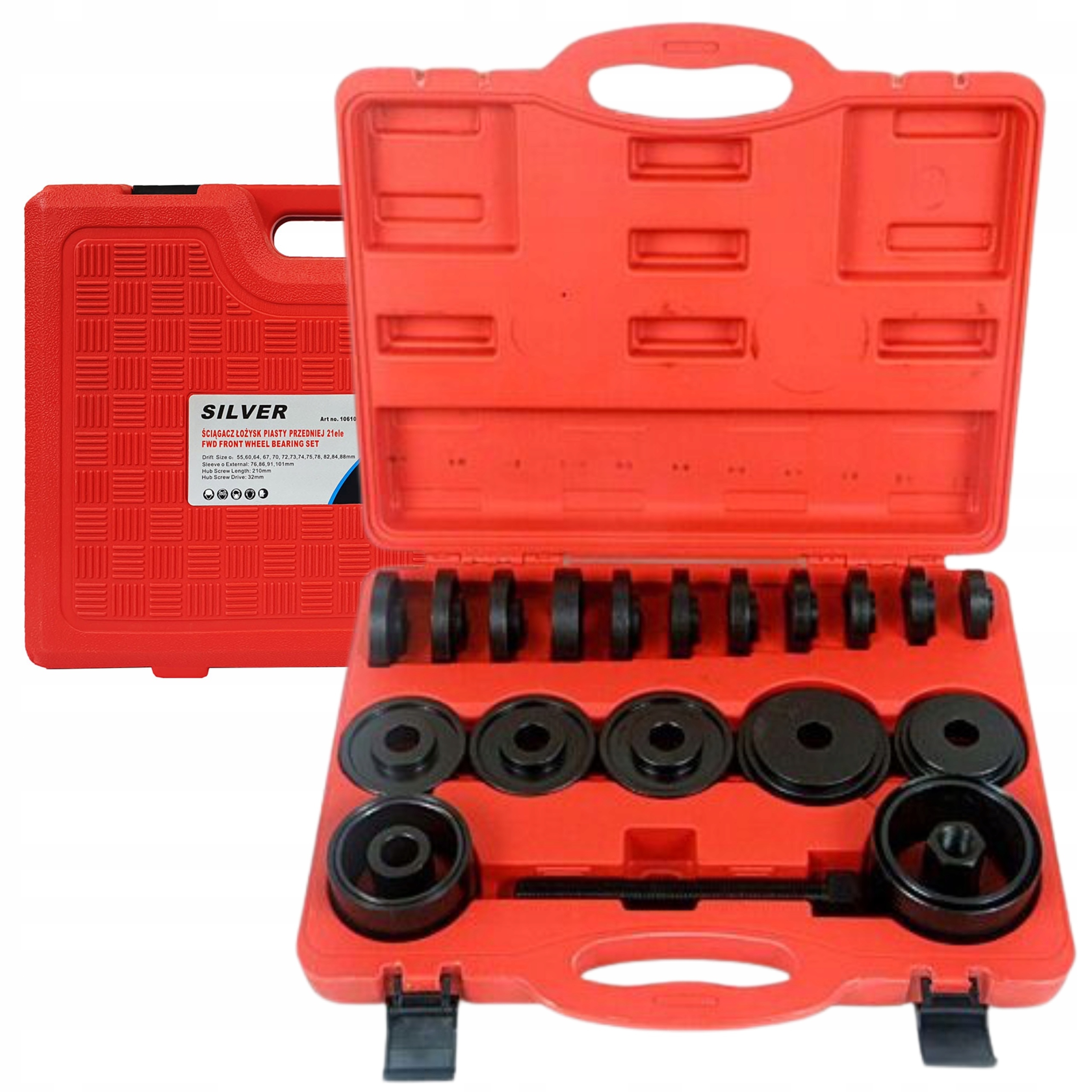 ZESTAW ŚCIĄGACZ TULEI ŁOŻYSK ADAPTERY PRASY 56-88mm PIASTY PRZEDNIEJ 21 SZT