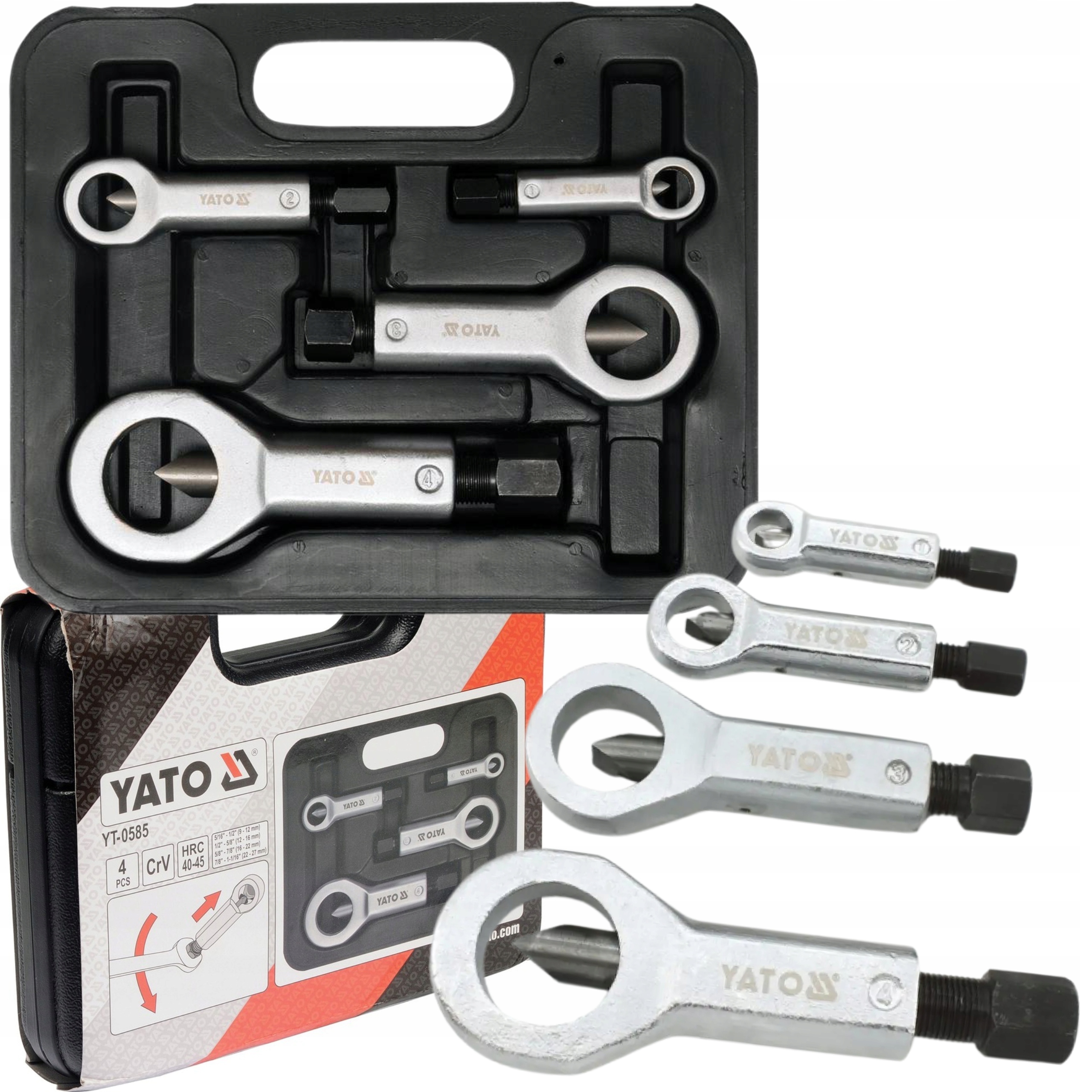 YATO ZESTAW PRZECINAKÓW DO ZANIECZYSZCZONYCH NAKRĘTEK 4 SZT WALIZKA YT-0585