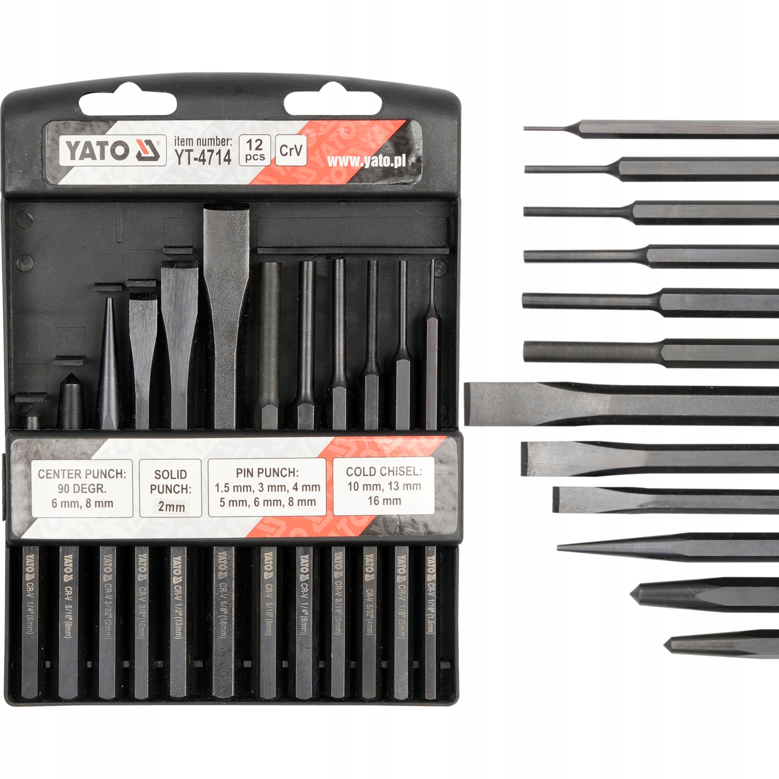YATO ZESTAW PRZECINAKÓW I PUNKTAKÓW WYBIJAKÓW WALCOWE 12 SZTUK YT-4714
