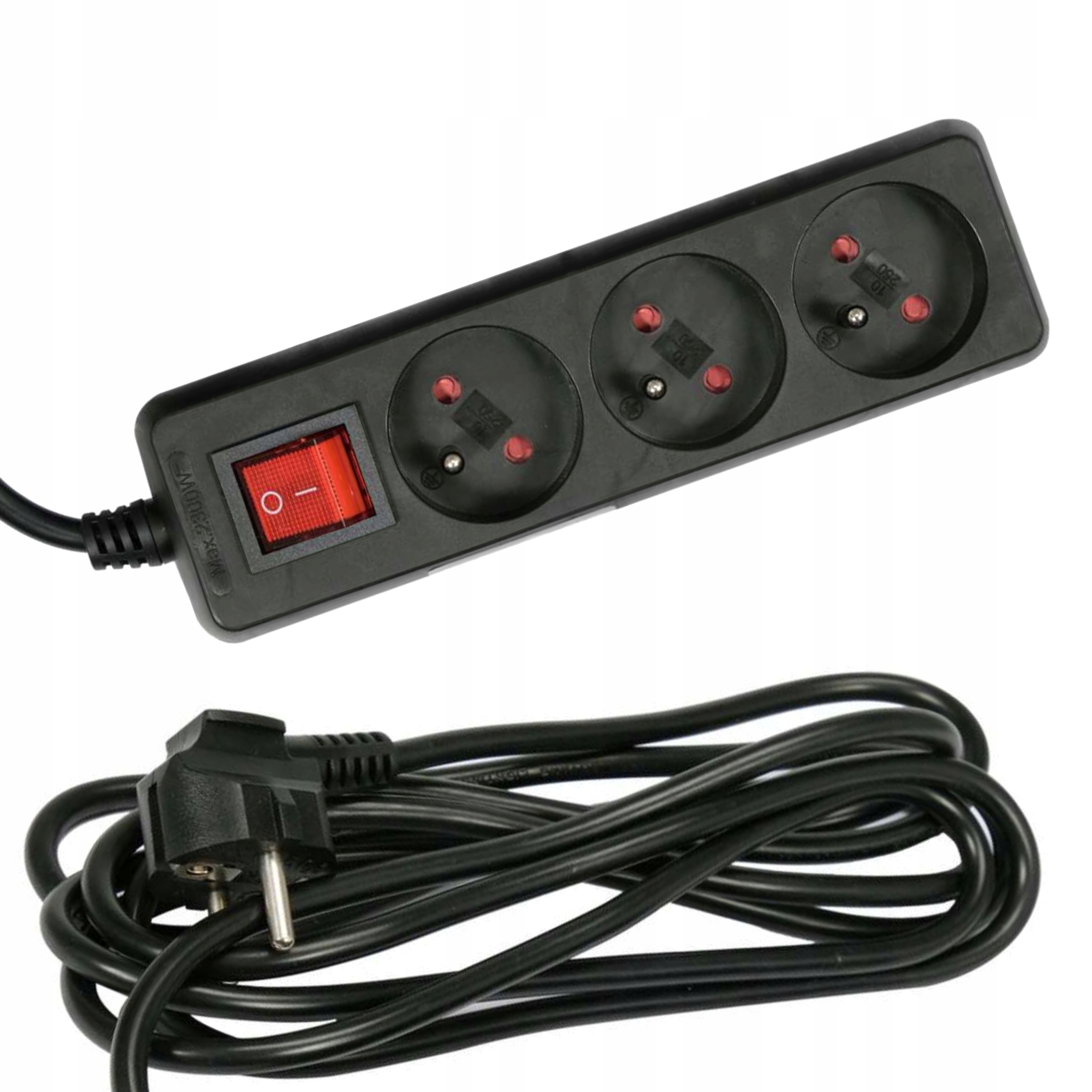 PRZEDŁUŻACZ ELEKTRYCZNY 3 GNIAZDA 3 METRY CZARNY