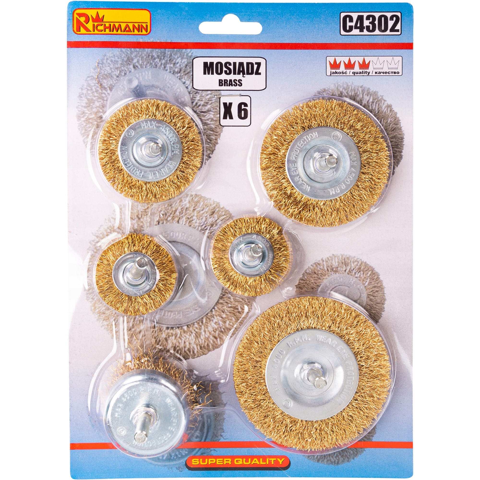 ZESTAW 6 SZCZOTEK TARCZOWYCH DRUCIANYCH DO WIERTARKI MOSIĄDZ C4302 RICHMANN