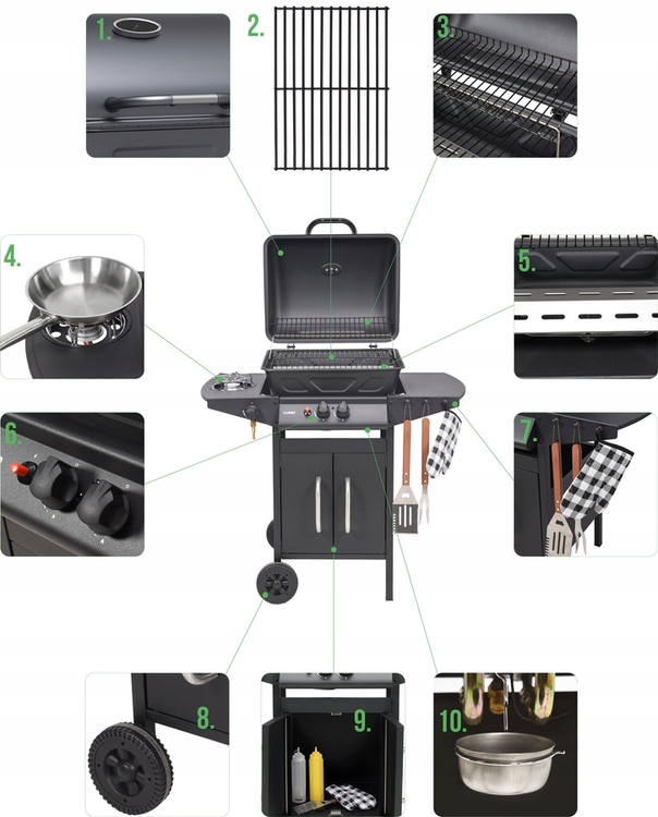 LUND GRILL GAZOWY OGRODOWY 2+1 8 KW PALNIK BOCZNY STALOWY RUSZT 99645
