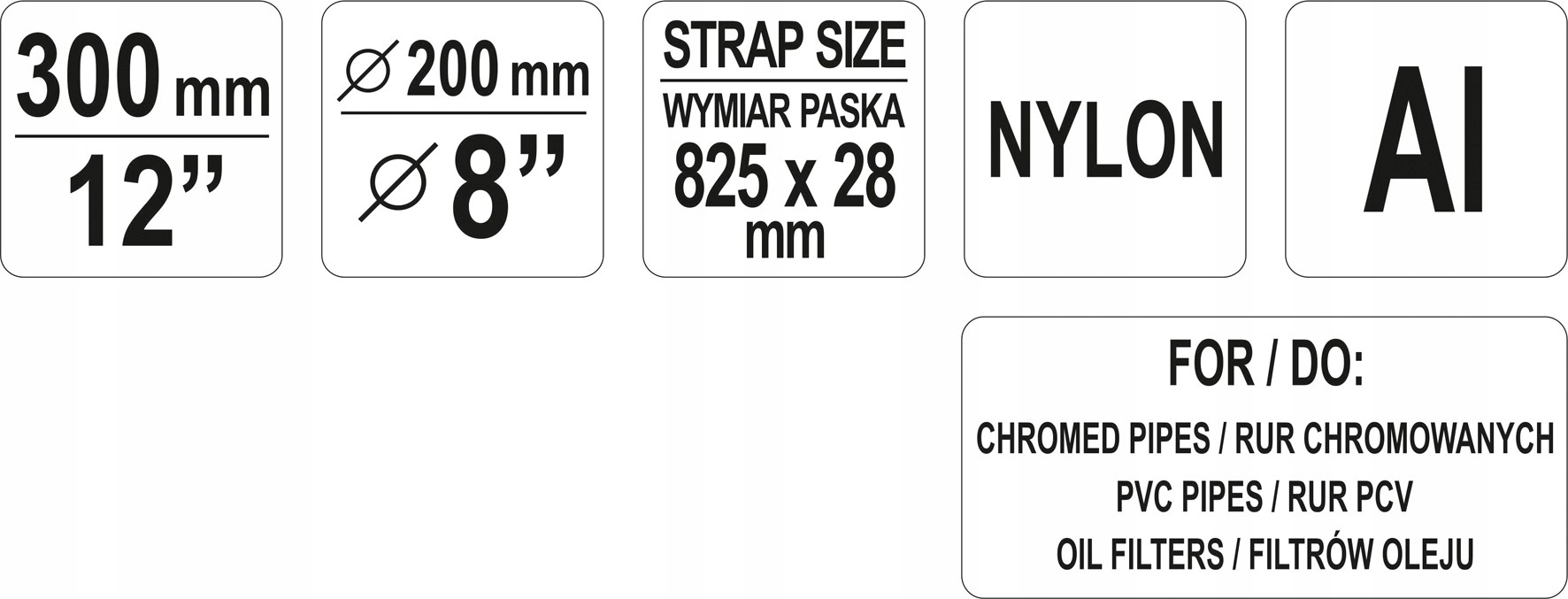 YATO KLUCZ TAŚMOWY DO RUR I FILTRÓW OLEJU 200mm 8'' NYLONOWY PASEK YT-22255