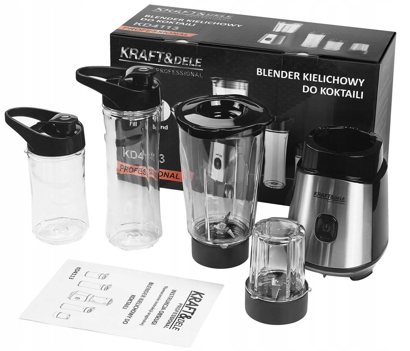 BLENDER KIELICHOWY DO KOKTAJLI 1500W + 2 BUTELKI KRAFT&DELE KD4113