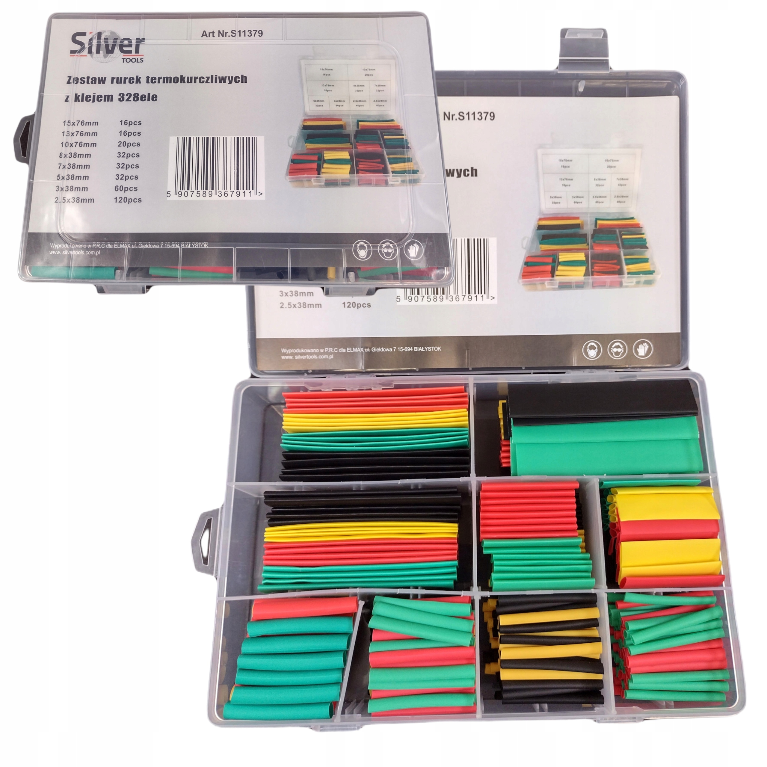 SILVER ZESTAW RURKI TERMOKURCZLIWE KOLOROWE 328EL Z KLEJEM ORGANIZER S11379