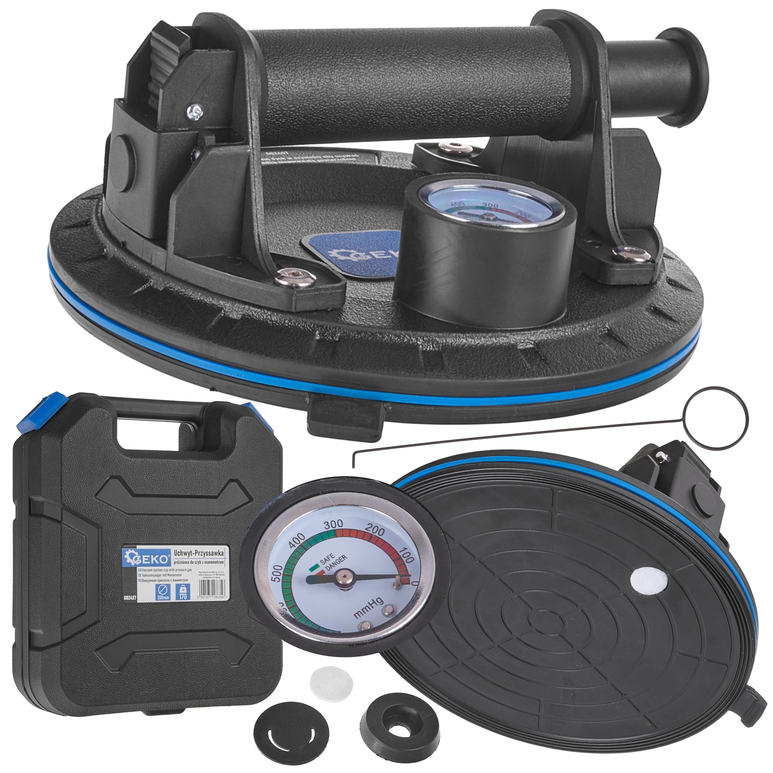 PRZYSSAWKA PRÓŻNIOWA Z POMPKĄ ZEGAREM DO GLAZURY PŁYTEK SZYB UCHWYT 170kg