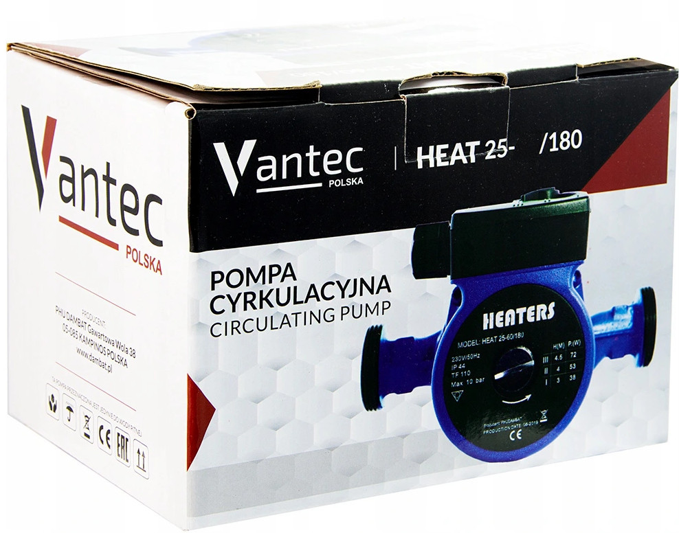 POMPA OBIEGOWA CYRKULACYJNA 25-40/180 VANTEC 3 BIEGOWA WYDAJNA +USZCZELKI
