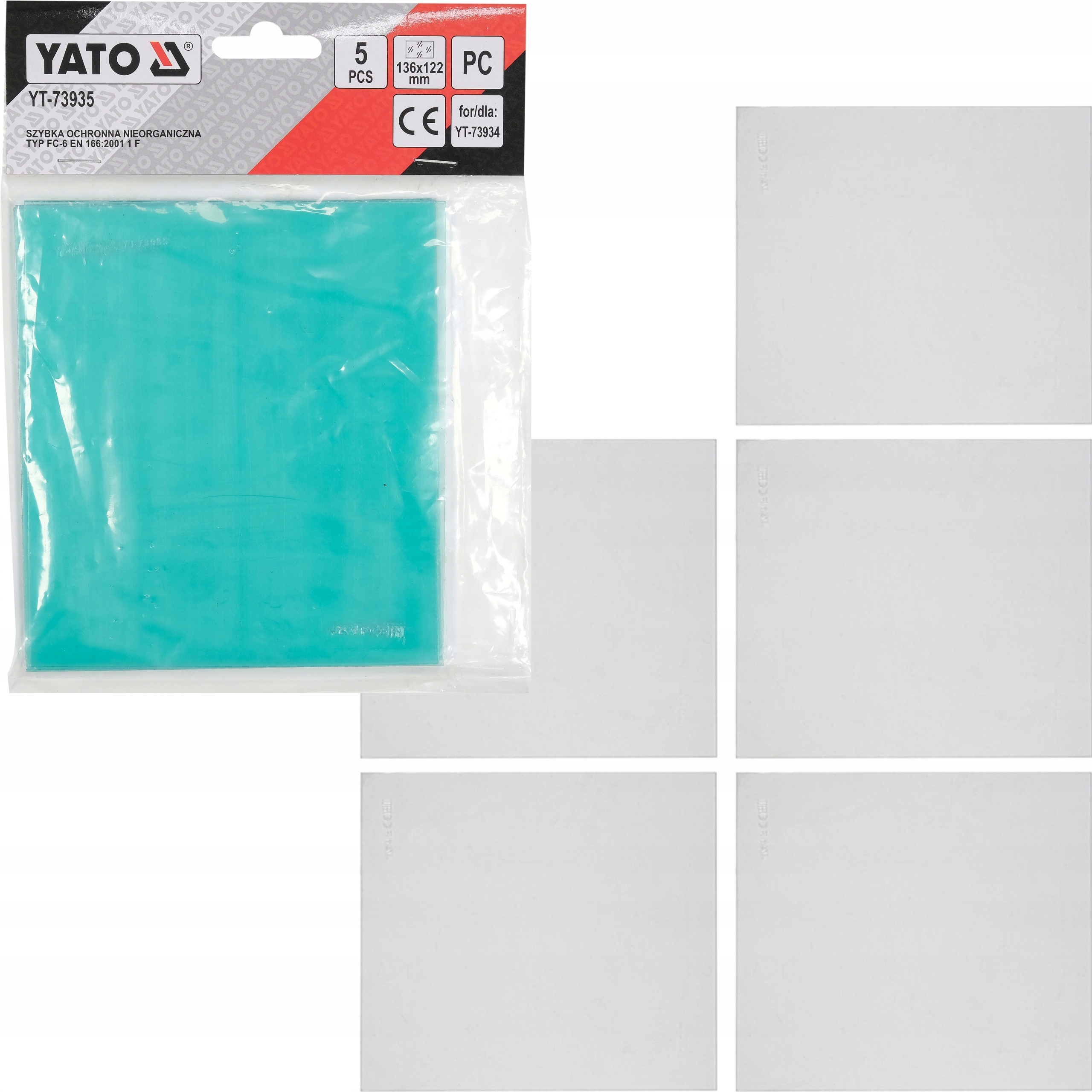 YATO ZESTAW 5szt SZYBKI ZEWNĘTRZNE DO PRZYŁBICY YT-73934 136x121mm YT-73935