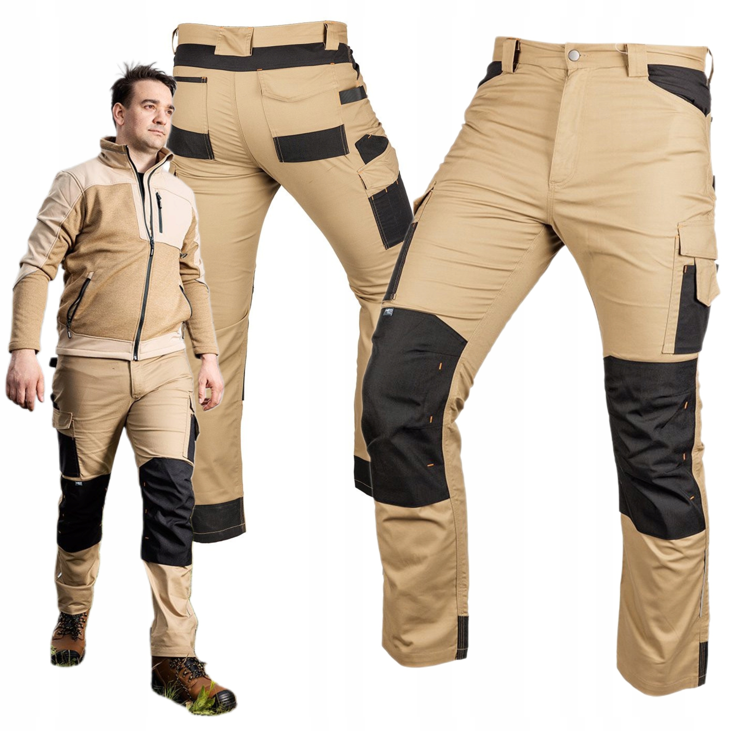 NEO SPODNIE ROBOCZE MIX&MATCH CANVAS WZMOCNIENIA BEŻOWO-CZARNE 81-350-3 3XL