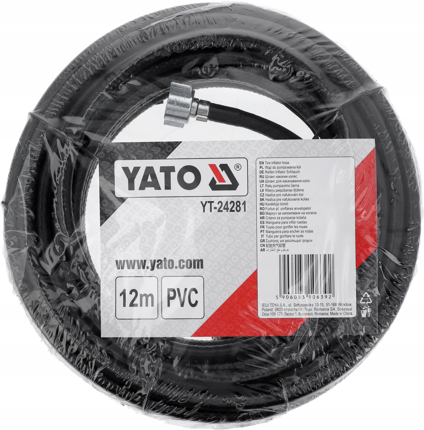 YATO WĄŻ PNEUMATYCZNY 6X10MM 12M 10BAR POMPOWANIA KÓŁ ZE ZŁĄCZKAMI YT-24281