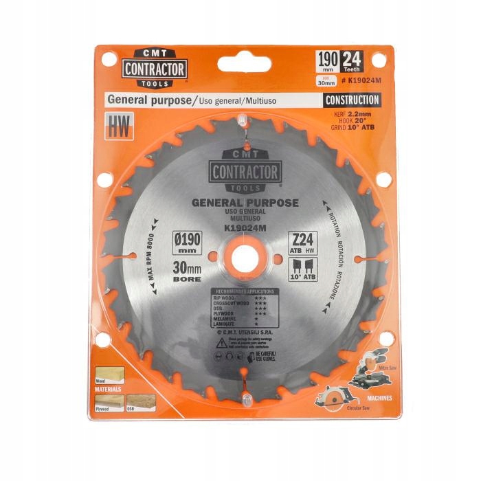 CMT PIŁA TACZOWA CIĘCIE POPRZECZNE 190x30mm DREWNA I PŁYT WIÓROWYCH K19024M