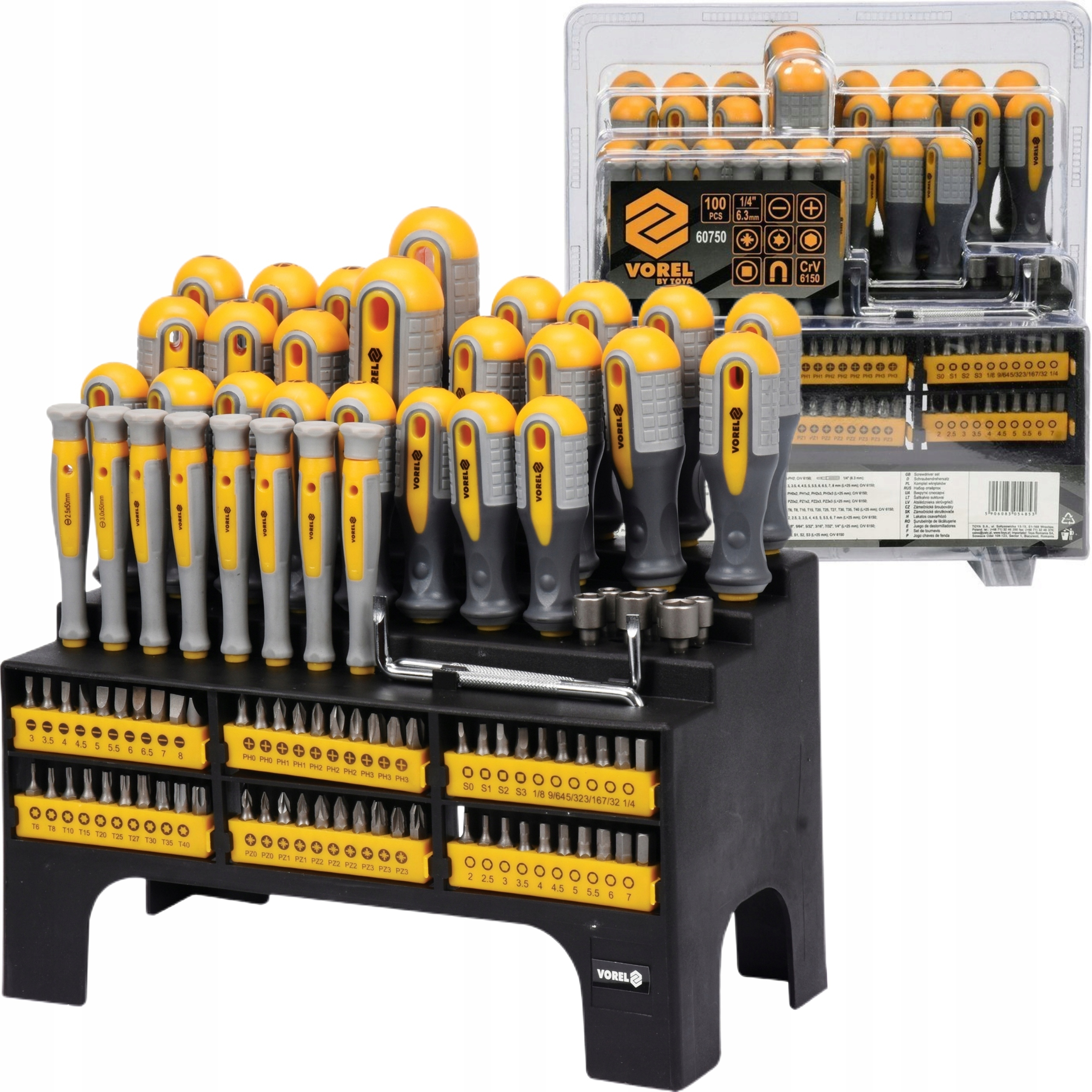 VOREL ZESTAW WKRĘTAKÓW ŚRUBOKRĘTÓW BITÓW 100 ELEMENTÓW + STOJAK 60750