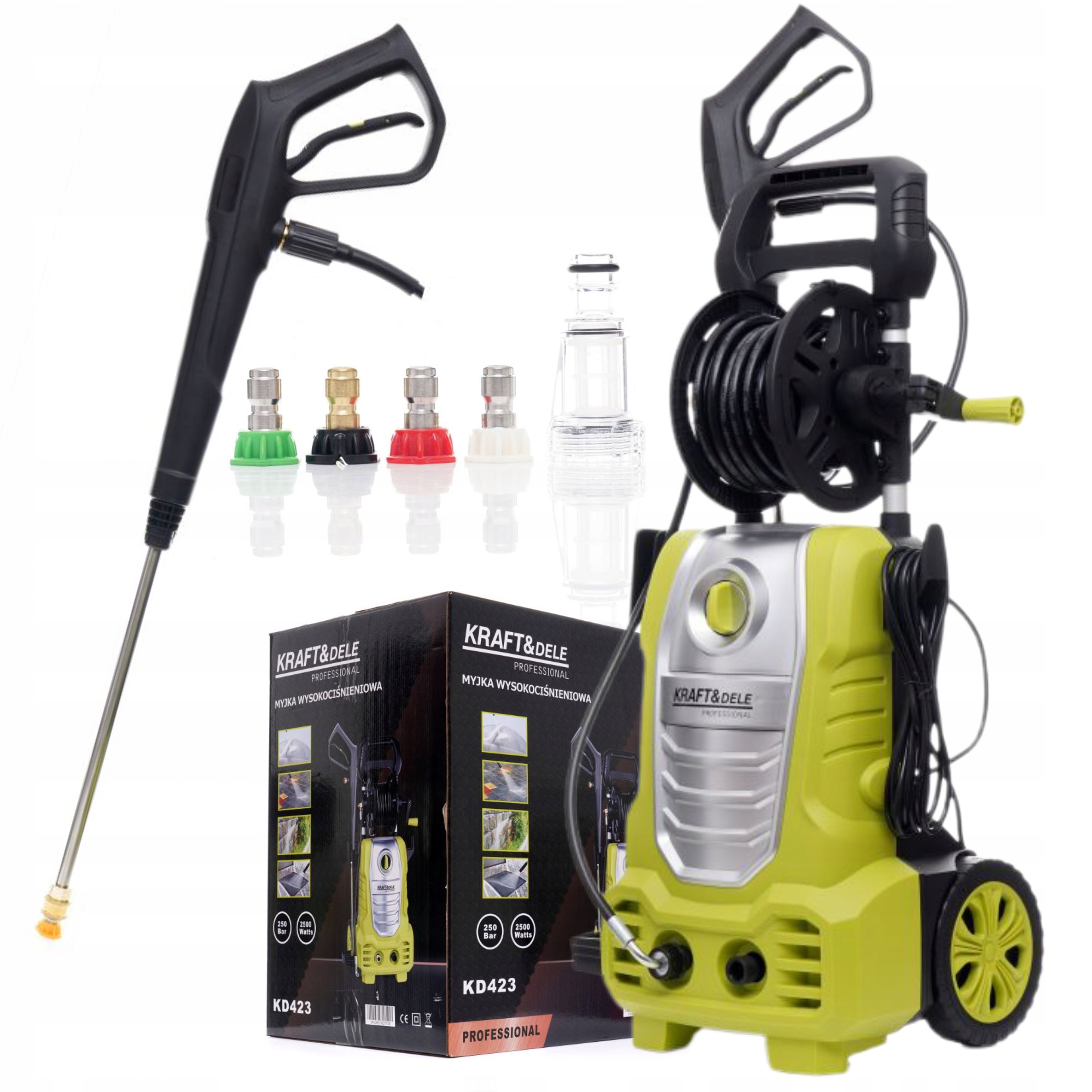 MYJKA WYSOKOCIŚNIENIOWA ELEKTRYCZNA ZESTAW 250bar 2500W Kraft&Dele KD423