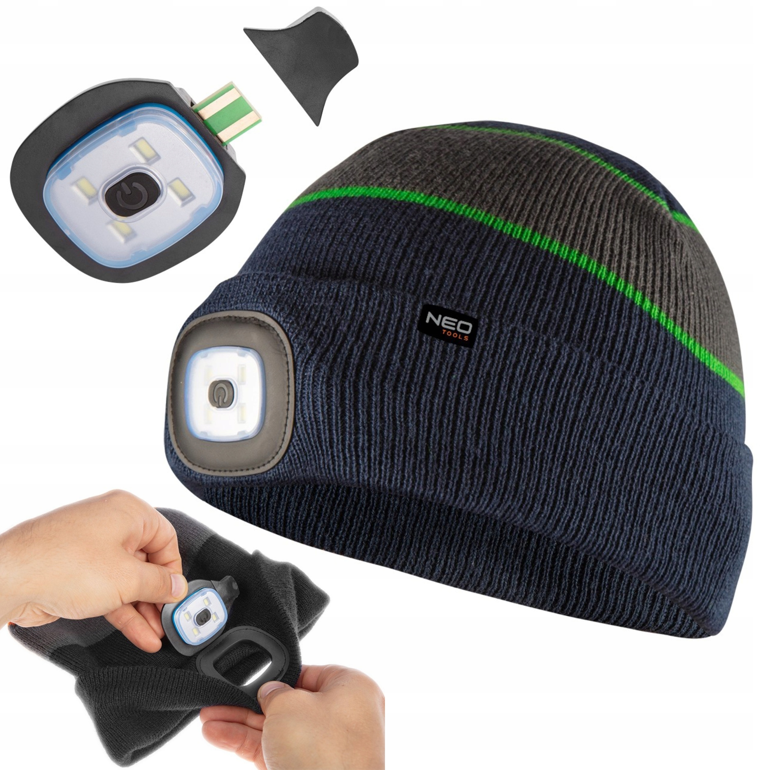 NEO TOOLS CZAPKA ROBOCZA Z LATARKĄ LED CZOŁÓWKA