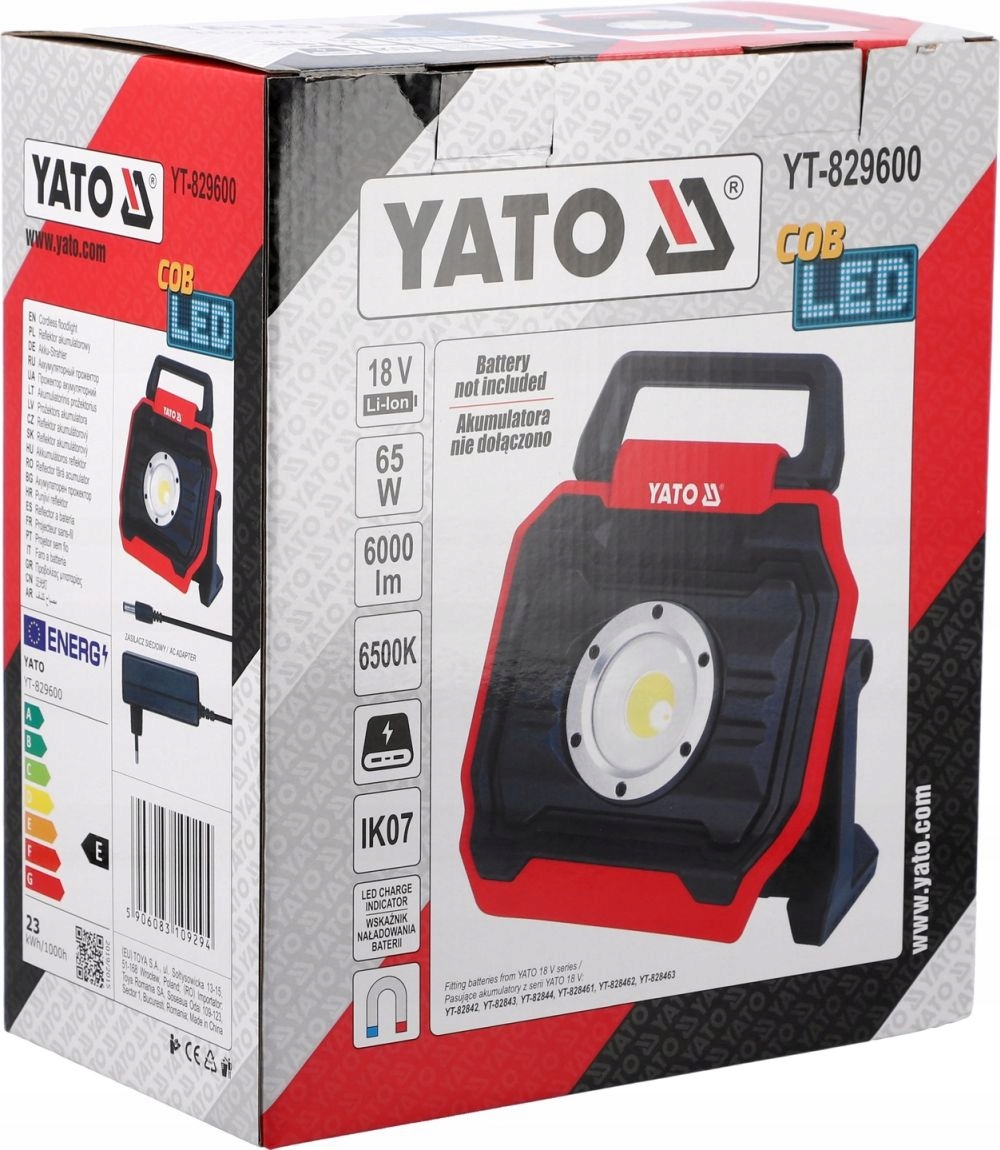YATO REFLEKTOR AKUMULATOROWY NAŚWIETLACZ LED 18V 6000LM 65W BEZ BATERII