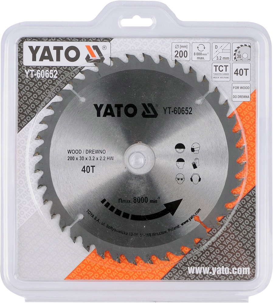 YATO TARCZA WIDIOWA ZĘBY Z WĘGLIKA WOLFRAMU DO DREWNA 200X40TX30MM YT-60652