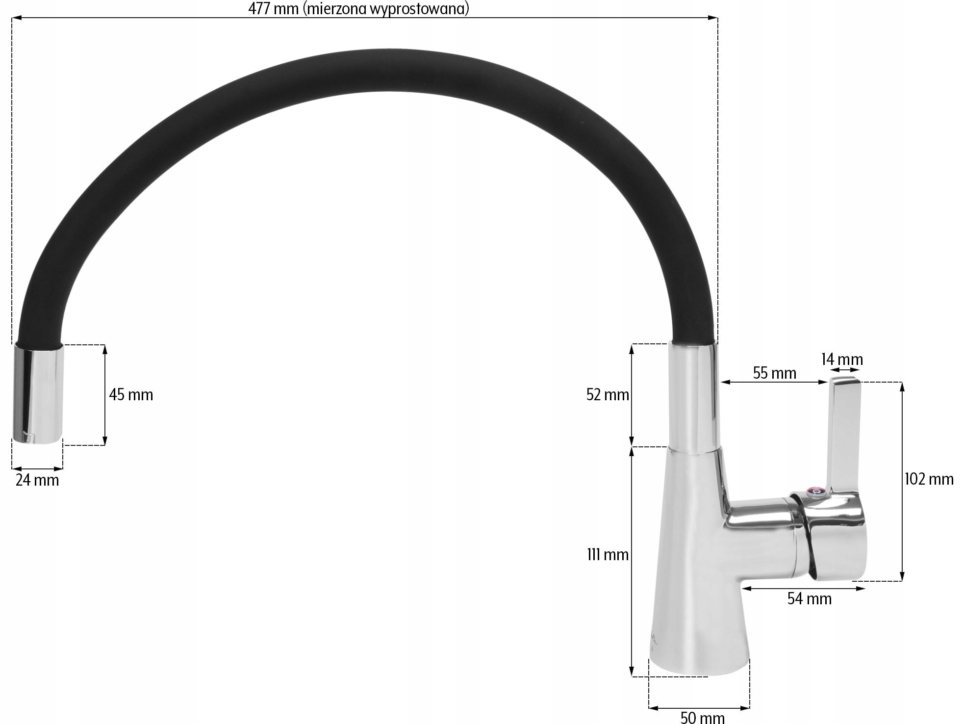 FALA BATERIA ZLEWOZMYWAKOWA Z ELASTYCZNĄ CZARNĄ WYLEWKĄ FLEXIBLE BLACK75705