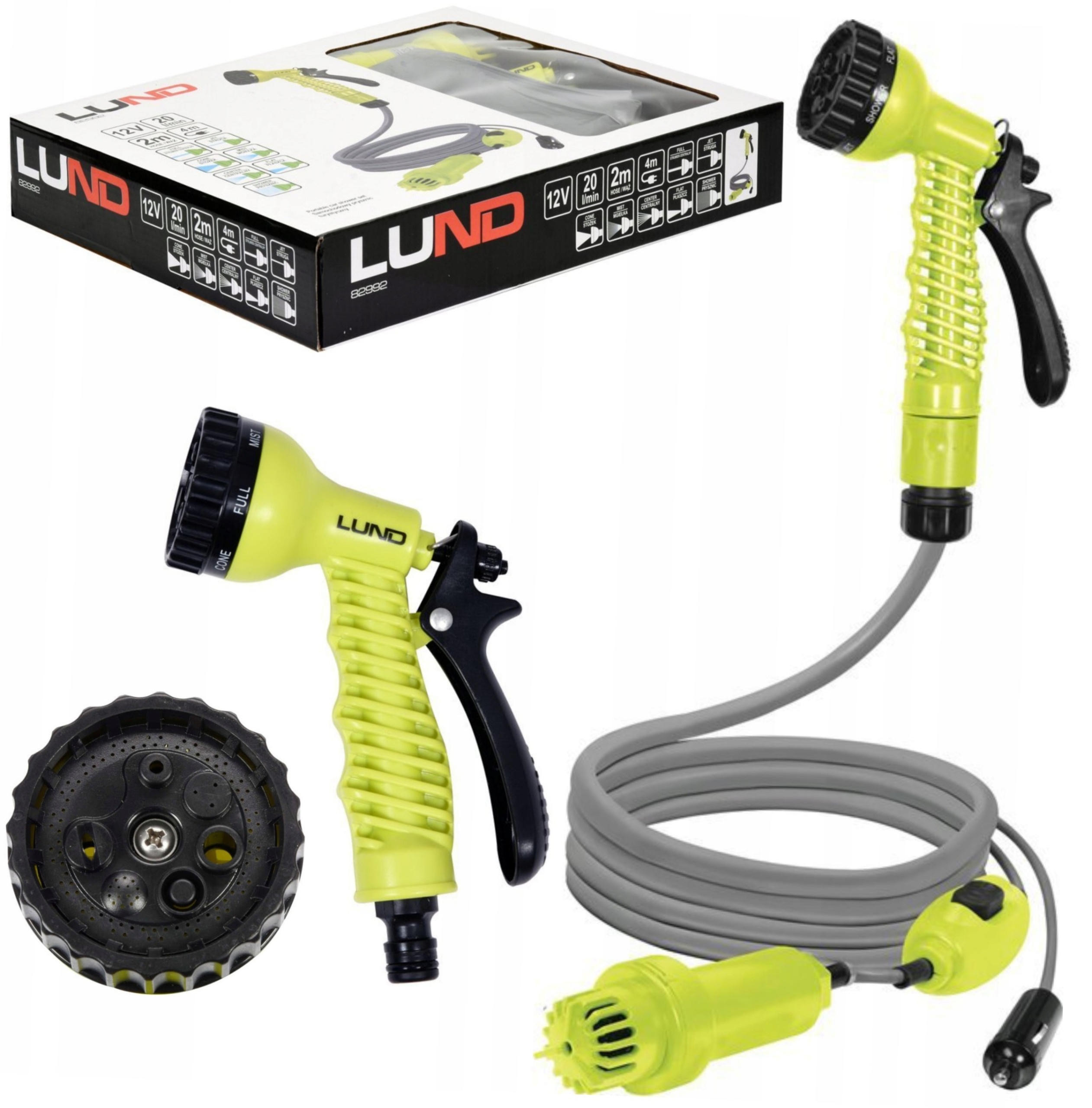 LUND PRYSZNIC 12V TURYSTYCZNY KEMPINGOWY SAMOCHODOWY 20L 7 FUNKCJI 82992