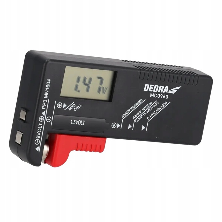 DEDRA TESTER BATERII 1,5V, 3,7V I 9V MIERNIK WOLTOMIERZ TYP AA AAA MC0960
