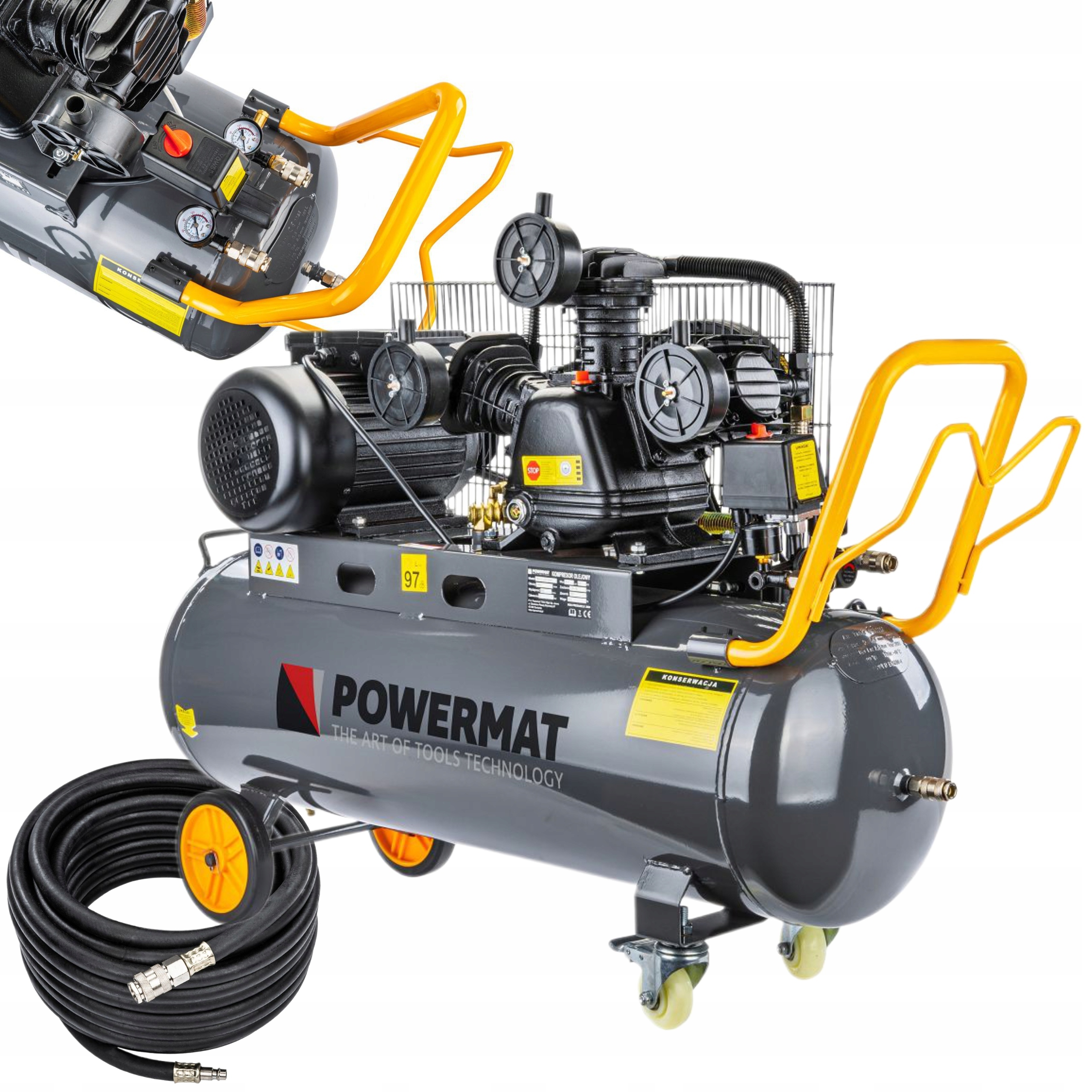 POWERMAT KOMPRESOR OLEJOWY 4KM 100L 650L/MIN 8BAR +WĄŻ 15M PM-KO-100T-230V