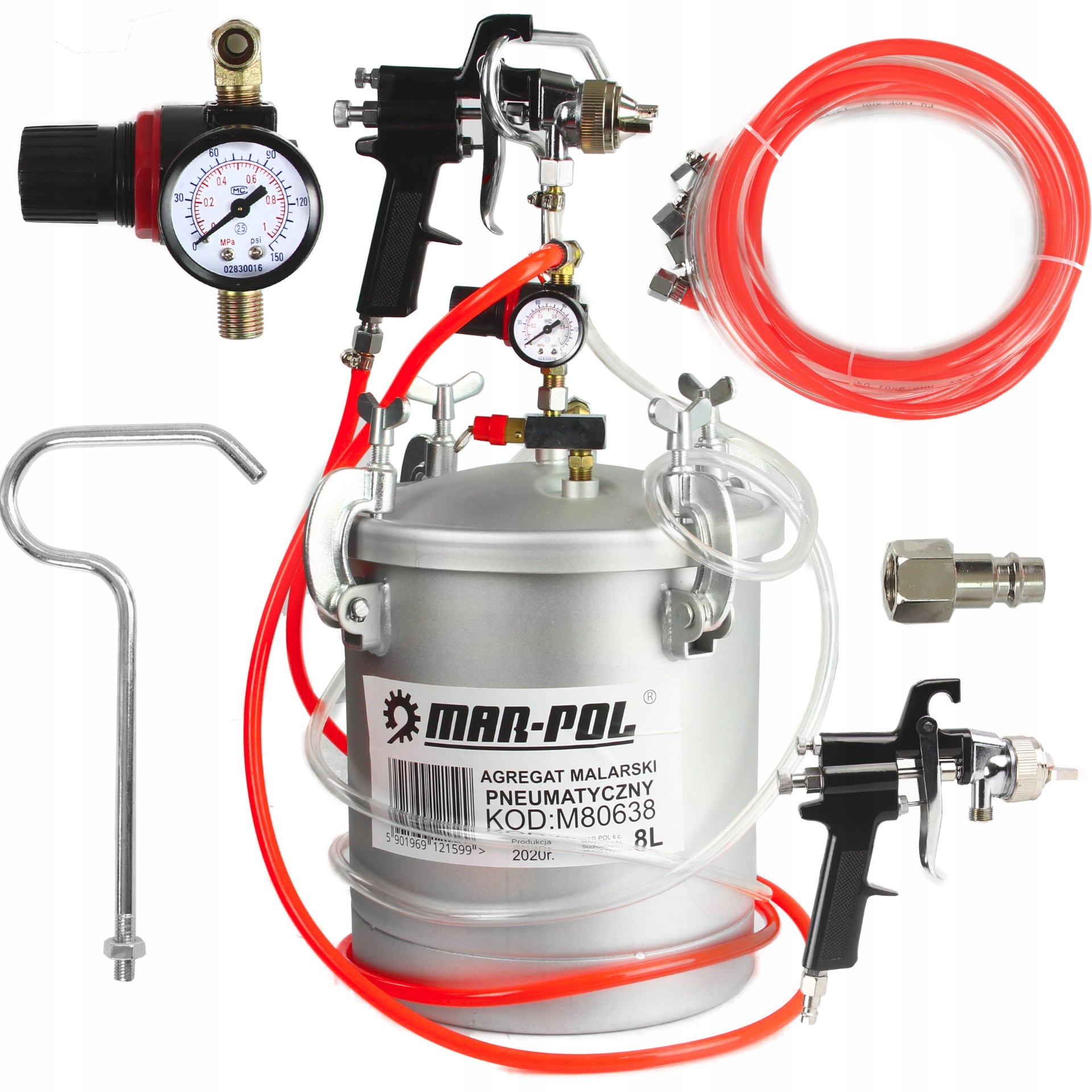 AGREGAT MALARSKI 8L PISTOLET PNEUMATYCZNY LAKIERNICZY DO MALOWANIA ZBIORNIK