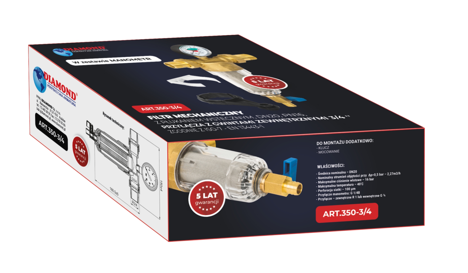 FILTR DO WODY MECHANICZNY SAMOCZYSZCZĄCY Z MANOMETREM 1" DN25 Z PŁUKANIEM