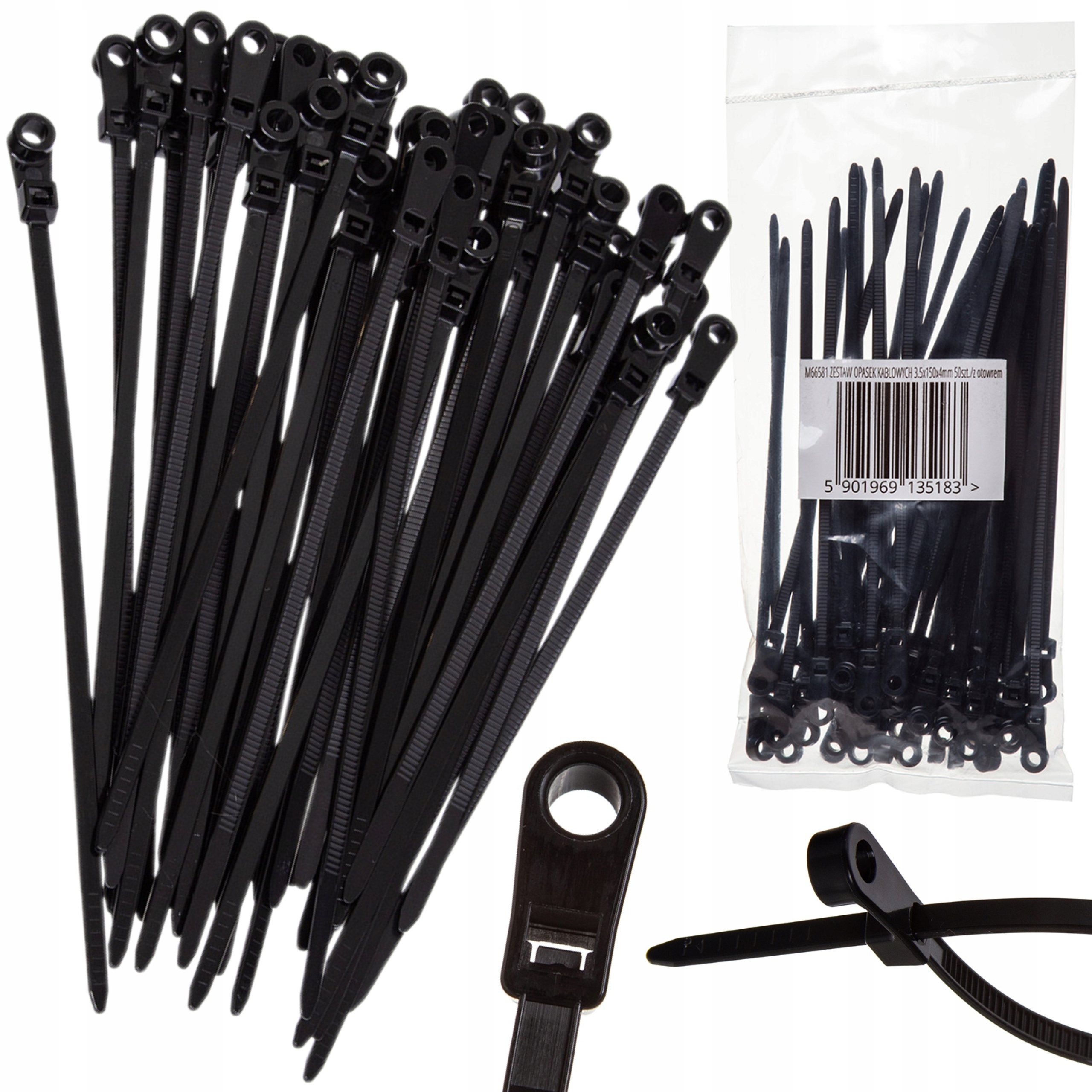 ZESTAW OPASEK KABLOWYCH Z OCZKIEM 3.5x150x4MM 50SZT. CZARNE MAR-POL M66581
