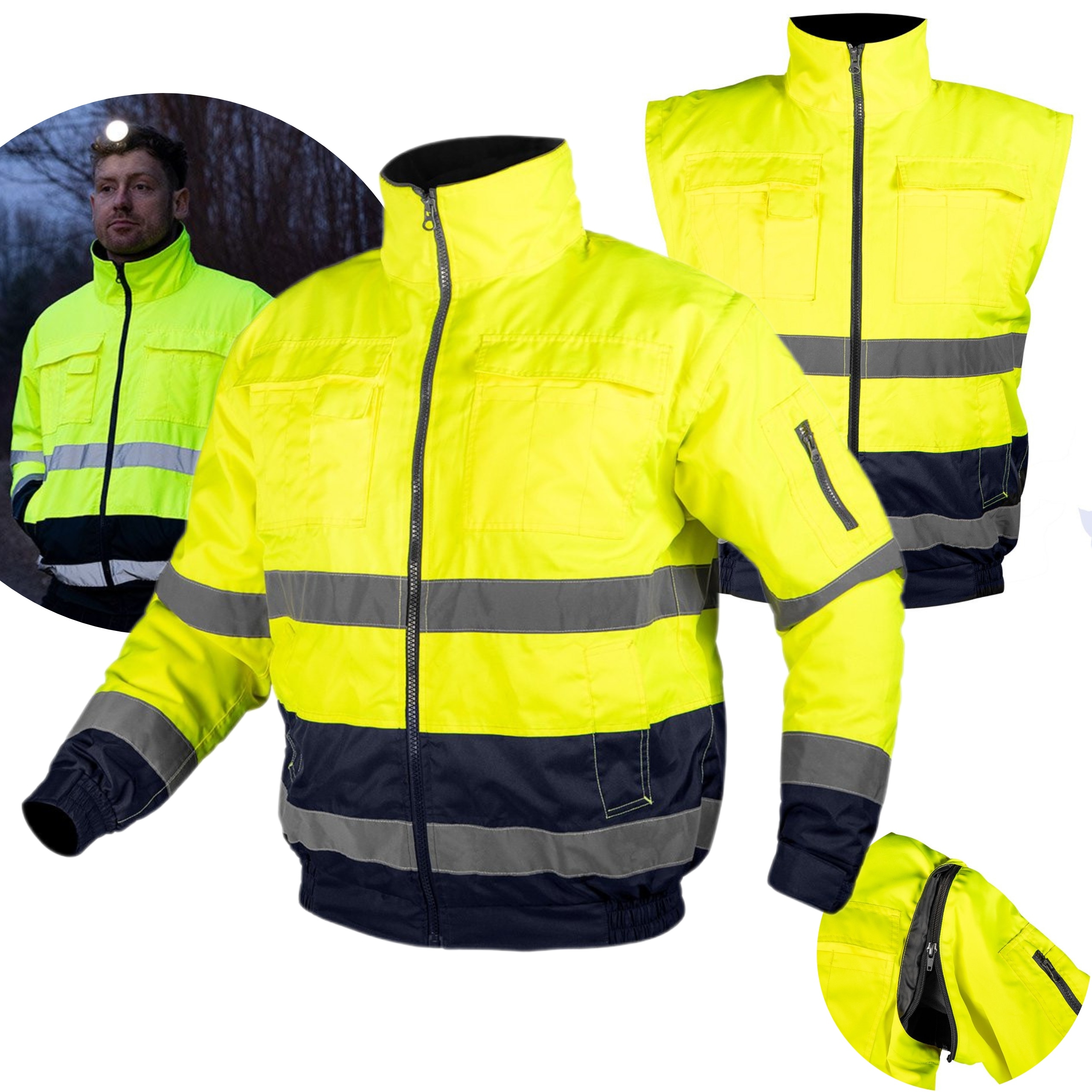 NEO KURTKA ROBOCZA OSTRZEGAWCZA 3w1 OCIEPLANA ŻÓŁTO-GRANATOWA 81-714 R. 3XL